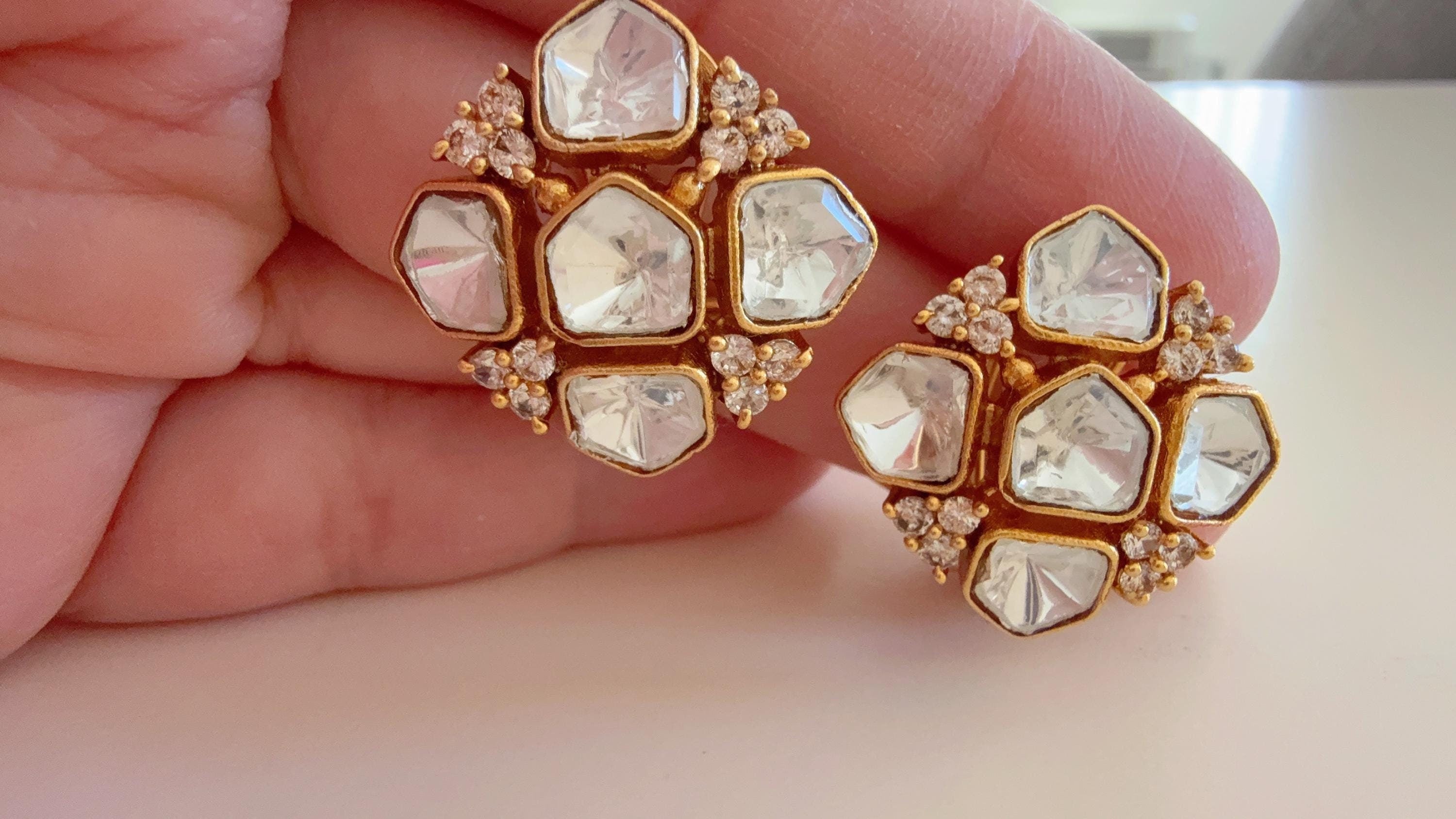 Moissanite Polki Embellished Kundan Studs /Indian Jewelry /Moissanite Kundan Stud Earrings/Kundan Stud Earrings/Cz Studs/Diamond Studs