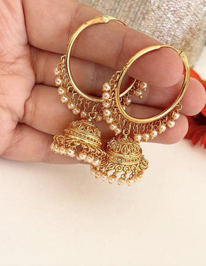 Gold plated bali hoops Earrings/ Punjabi Bali Hoops /Indian Earrings/ Indian Wedding Sangeet Jewelry / Kundan Jhumka //Bridesmaid Jewelry