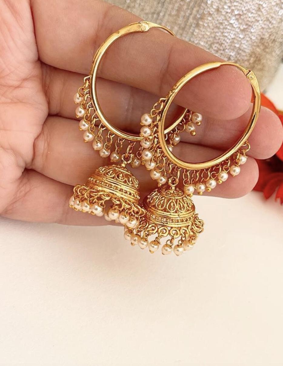 Gold plated bali hoops Earrings/ Punjabi Bali Hoops /Indian Earrings/ Indian Wedding Sangeet Jewelry / Kundan Jhumka //Bridesmaid Jewelry