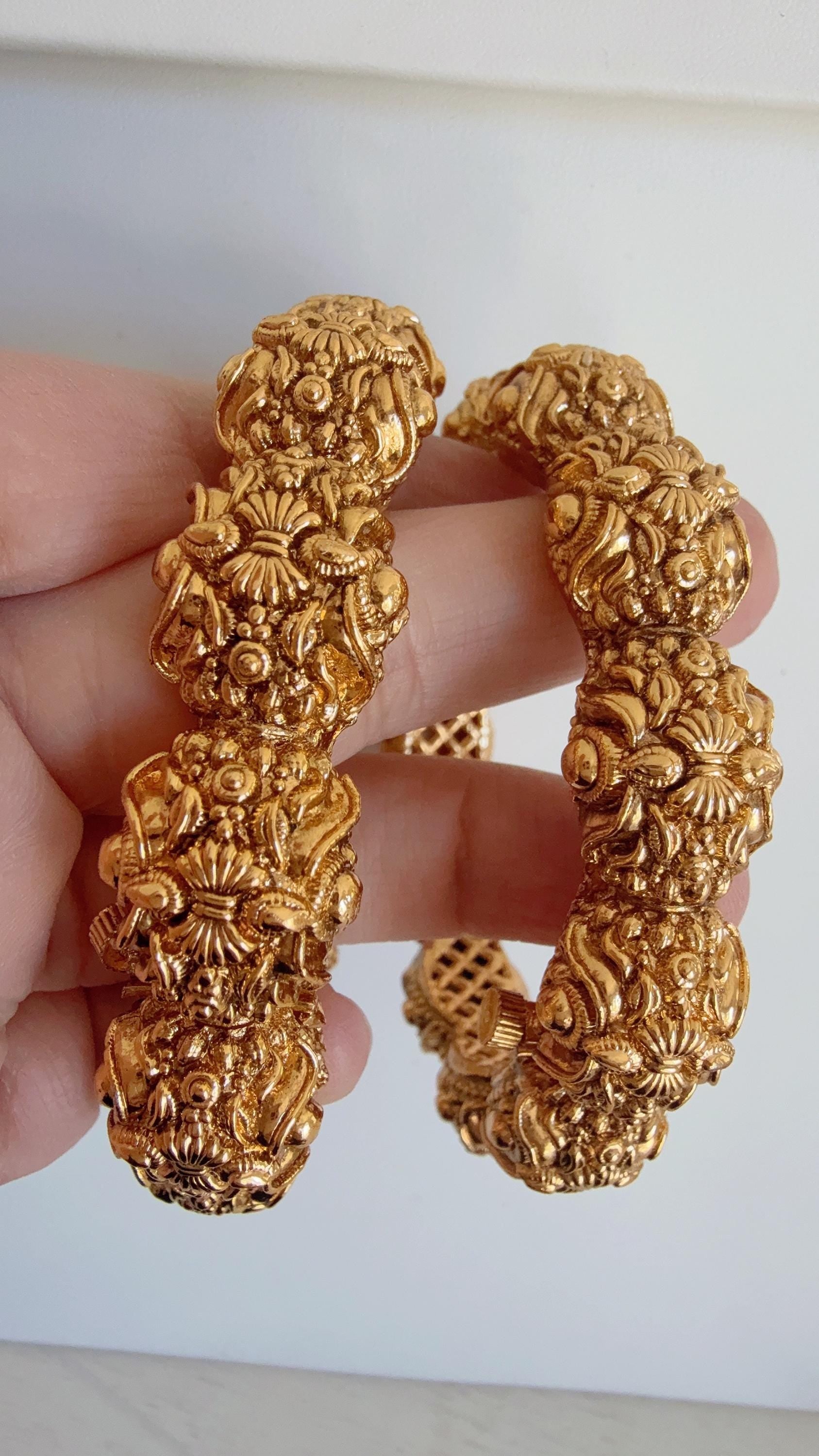 Antique Gold Bangles bangle/Indian Bangles/Antique gold Kada/Kundan bridal bangles set/Gold Kada/Indian bangles Bracelets