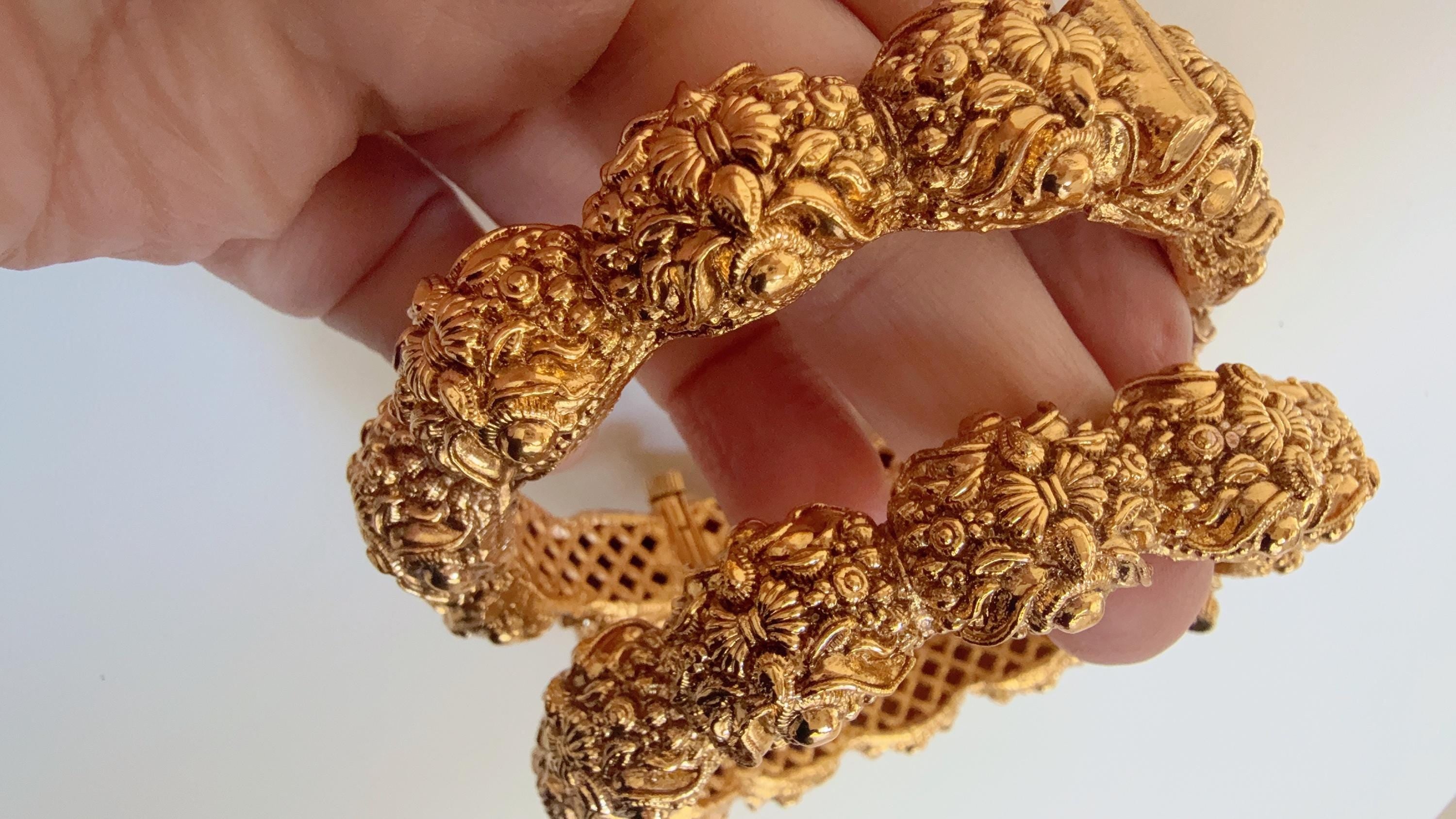 Antique Gold Bangles bangle/Indian Bangles/Antique gold Kada/Kundan bridal bangles set/Gold Kada/Indian bangles Bracelets