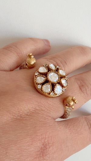 Bridal Kundan Moissanite diamond Ring/Adjustable Ring/Double Finger Kundan Statement Ring /Indian Wedding jewelry/Two Finger Kundan ring