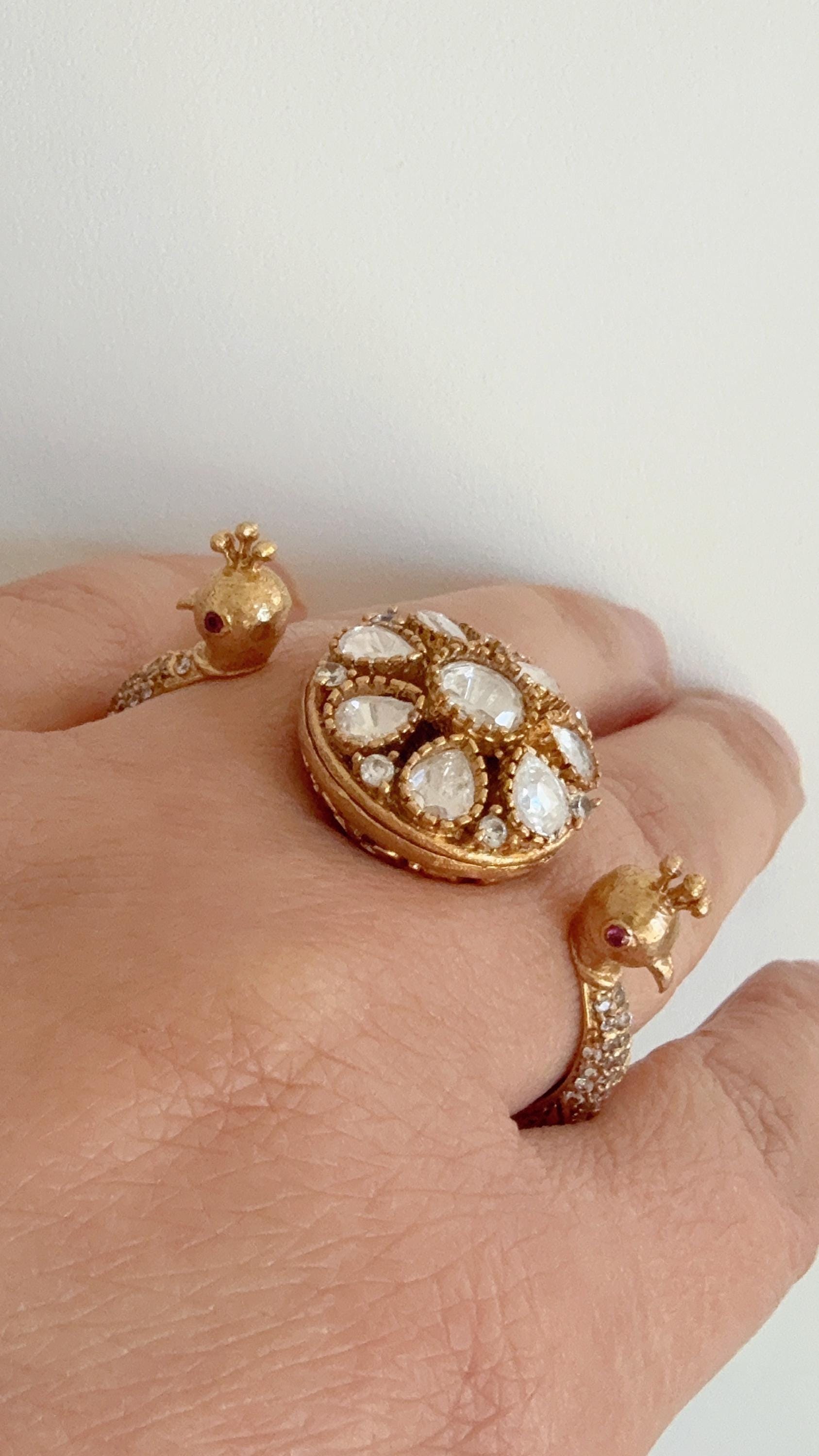 Bridal Kundan Moissanite diamond Ring/Adjustable Ring/Double Finger Kundan Statement Ring /Indian Wedding jewelry/Two Finger Kundan ring