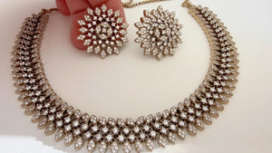 Antique Gold Necklace diamond choker /Indian jewelry/ CZ Choker/Bridal choker/ Indian Necklace/Antique diamond choker
