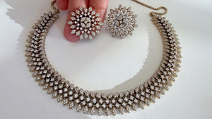 Antique Gold Necklace diamond choker /Indian jewelry/ CZ Choker/Bridal choker/ Indian Necklace/Antique diamond choker