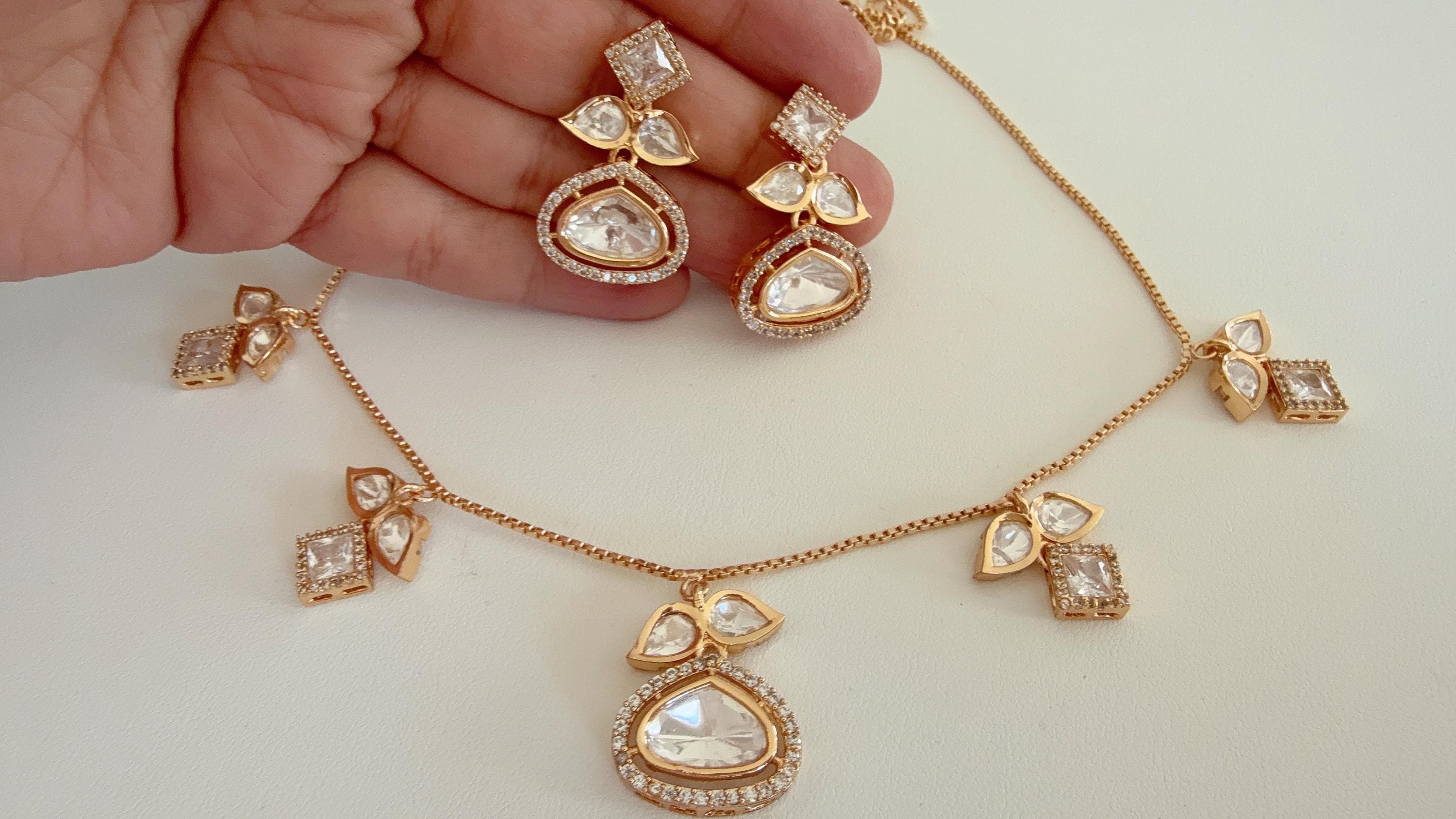 Polki Kundan Gold Jewelry Moissanite necklace set/ Kundan Necklace / Indian Bridal Jewelry/Indian Wedding jewelry