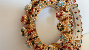 Multi pearls Rajwadi Kada / Gold Pearl Kada/ Emerald Rajwadi Kada /Indian Wedding jewelry/ Kundan bridal bangles/Rajwadi Jadau Kada