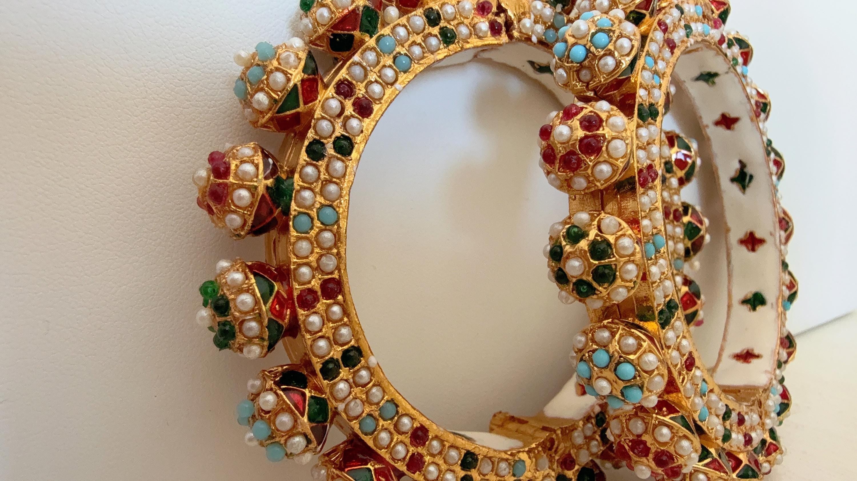 Multi pearls Rajwadi Kada / Gold Pearl Kada/ Emerald Rajwadi Kada /Indian Wedding jewelry/ Kundan bridal bangles/Rajwadi Jadau Kada