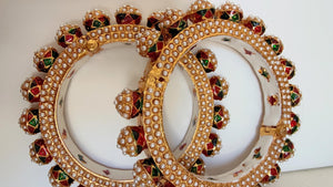 Multi pearls Rajwadi Kada / Gold Pearl Kada/ Emerald Rajwadi Kada /Indian Wedding jewelry/ Kundan bridal bangles/Rajwadi Jadau Kada