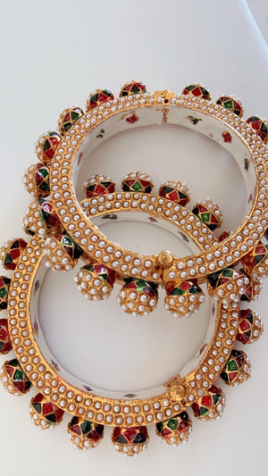 Multi pearls Rajwadi Kada / Gold Pearl Kada/ Emerald Rajwadi Kada /Indian Wedding jewelry/ Kundan bridal bangles/Rajwadi Jadau Kada