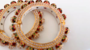 Multi pearls Rajwadi Kada / Gold Pearl Kada/ Emerald Rajwadi Kada /Indian Wedding jewelry/ Kundan bridal bangles/Rajwadi Jadau Kada