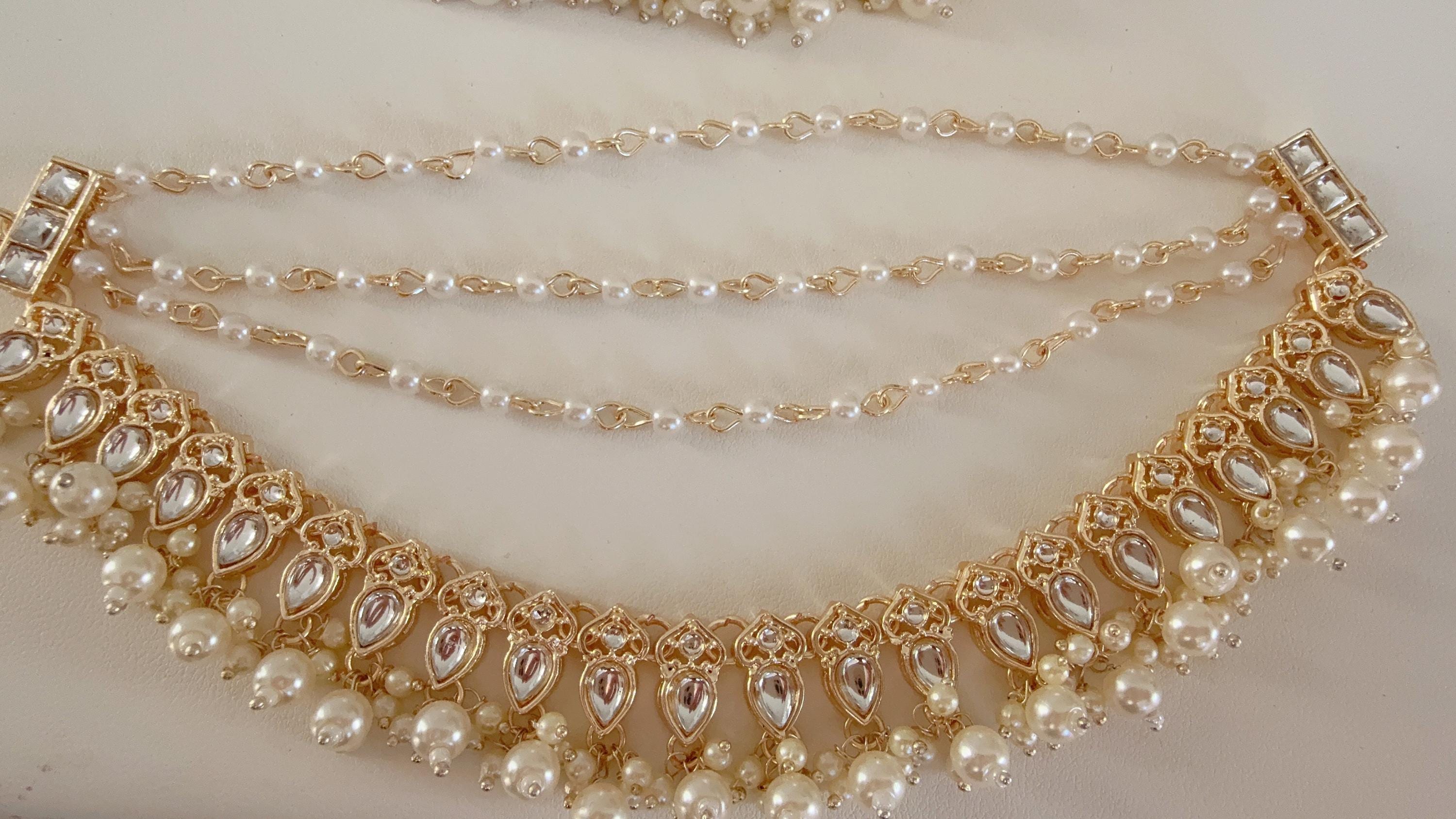 Gold kundan pearl Ear Chain/Sahare/Earring support chain/Kaan sahara//Pakistani Jewelry/Bahubali Earrings/Indian Jewelry