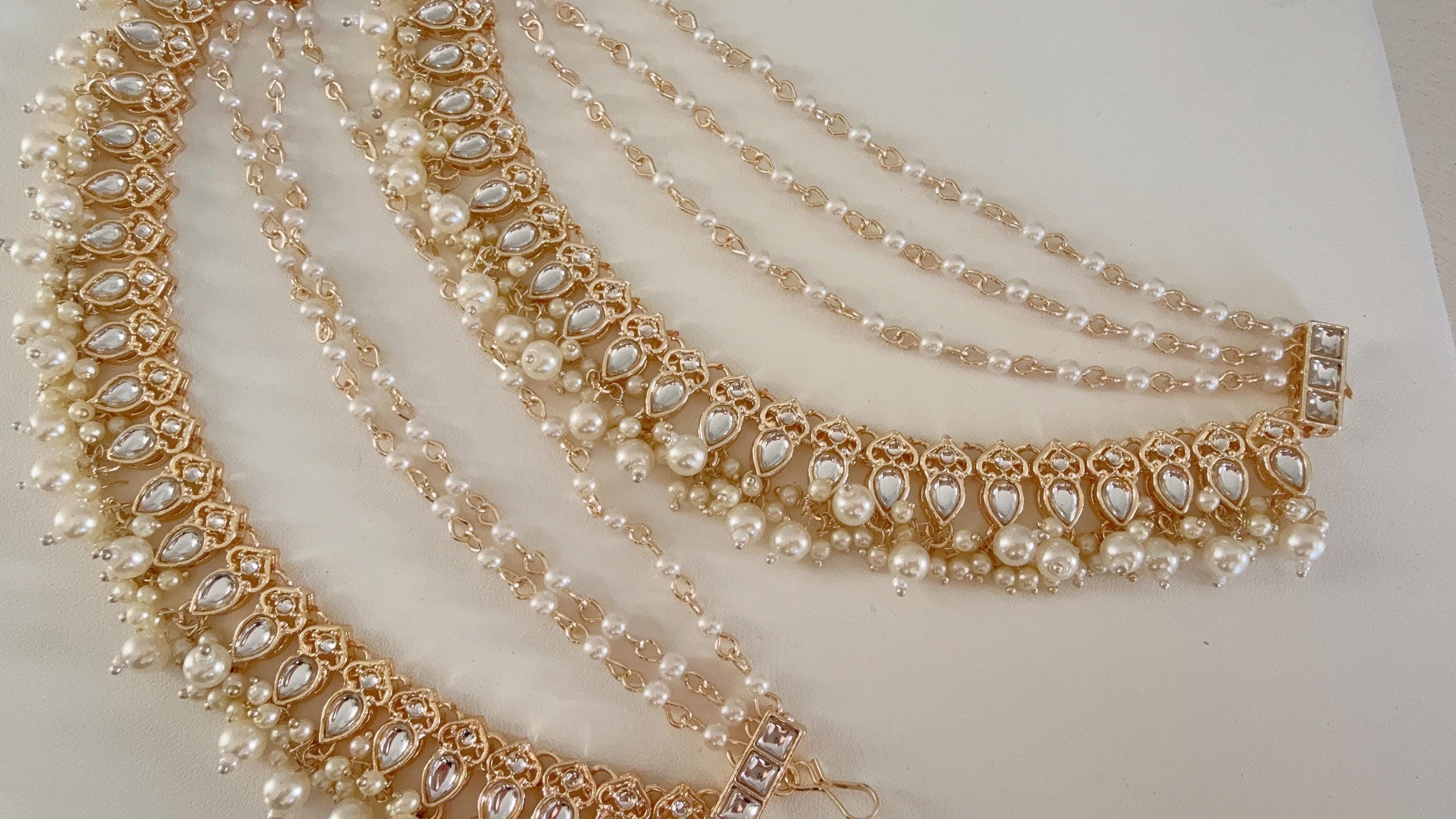 Gold kundan pearl Ear Chain/Sahare/Earring support chain/Kaan sahara//Pakistani Jewelry/Bahubali Earrings/Indian Jewelry