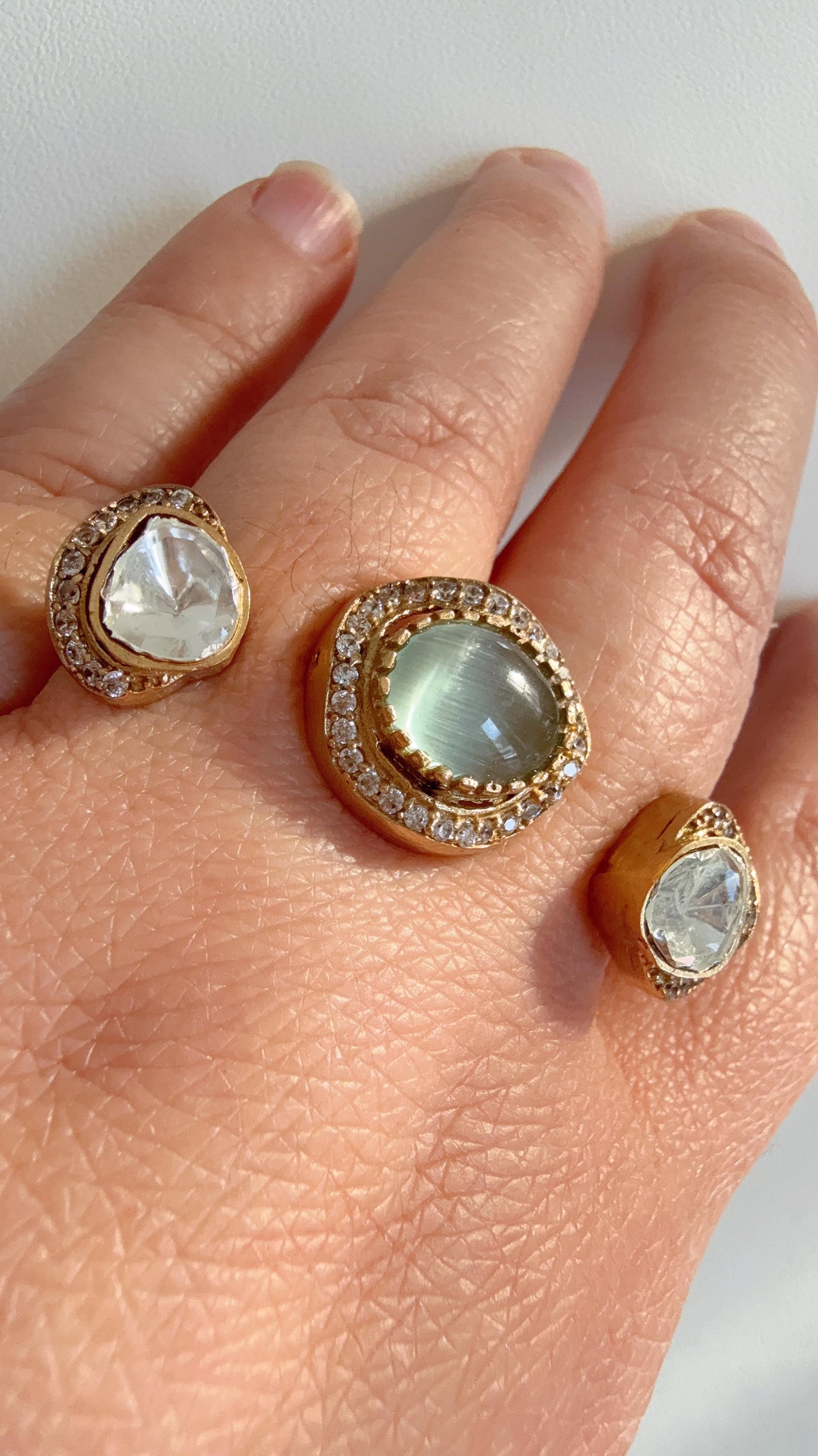 Mint Kundan Moissanite diamond Ring/Adjustable Ring/Double Finger Kundan Ring /Indian Wedding jewelry/Two Finger Kundan ring