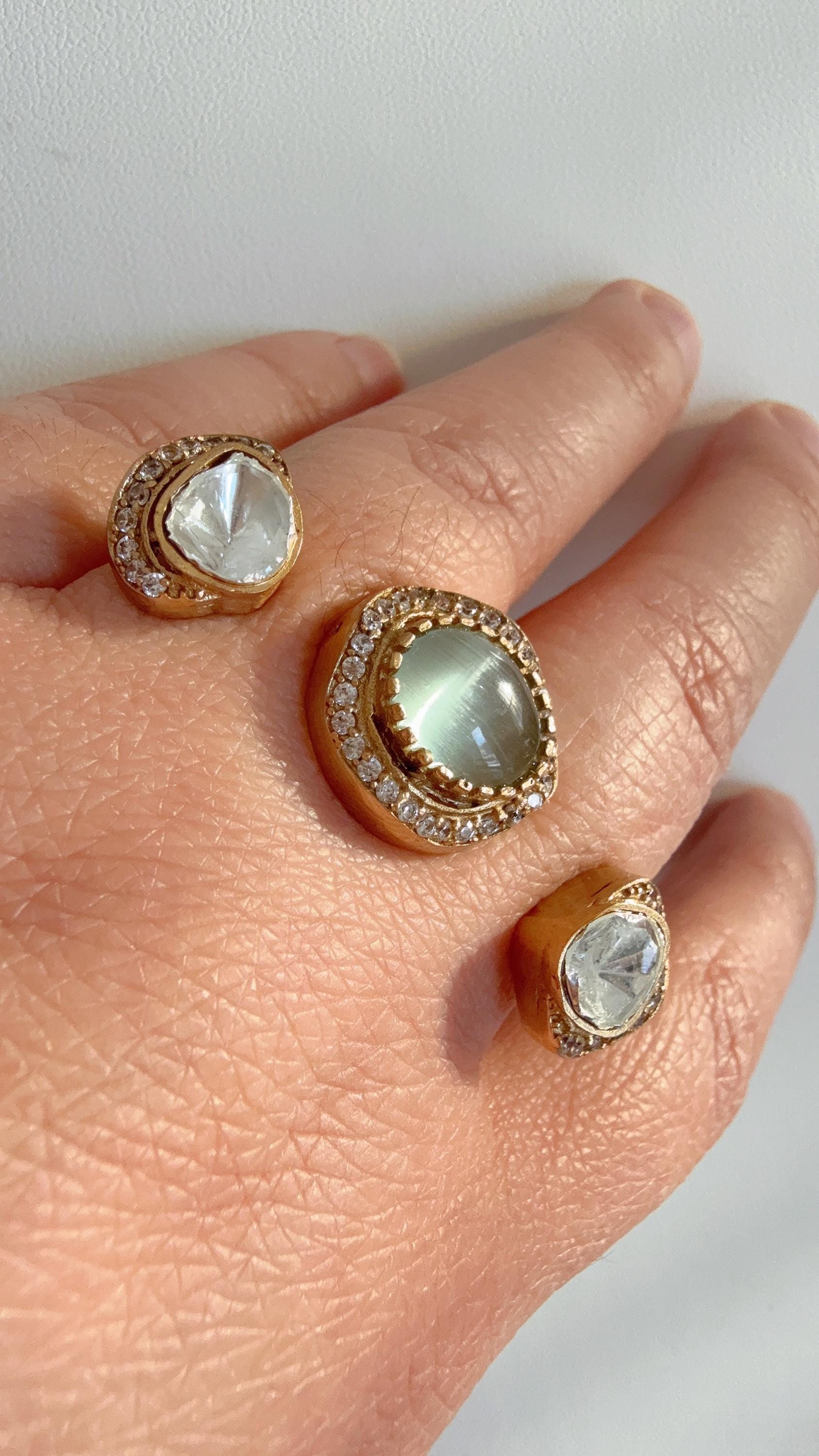 Mint Kundan Moissanite diamond Ring/Adjustable Ring/Double Finger Kundan Ring /Indian Wedding jewelry/Two Finger Kundan ring
