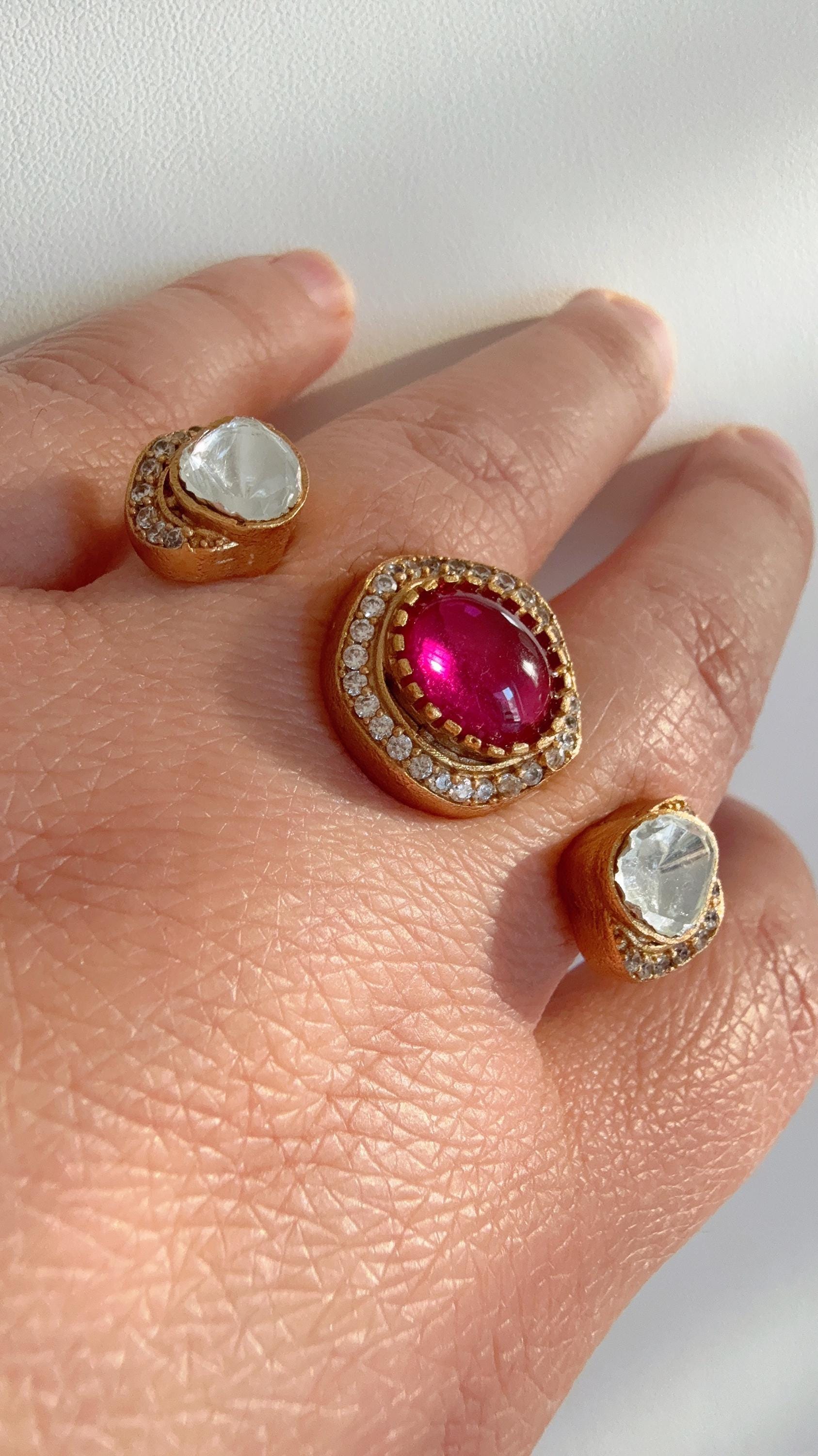 Ruby Kundan Moissanite diamond Ring/Adjustable Ring/Double Finger Kundan Ring /Indian Wedding jewelry/Two Finger Kundan ring