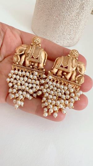 Rajwadi finish Traditional Elephant Pearl Earrings/pearls Jhumkas /Indian wedding/Kundan Jhumka/ gold jhumka