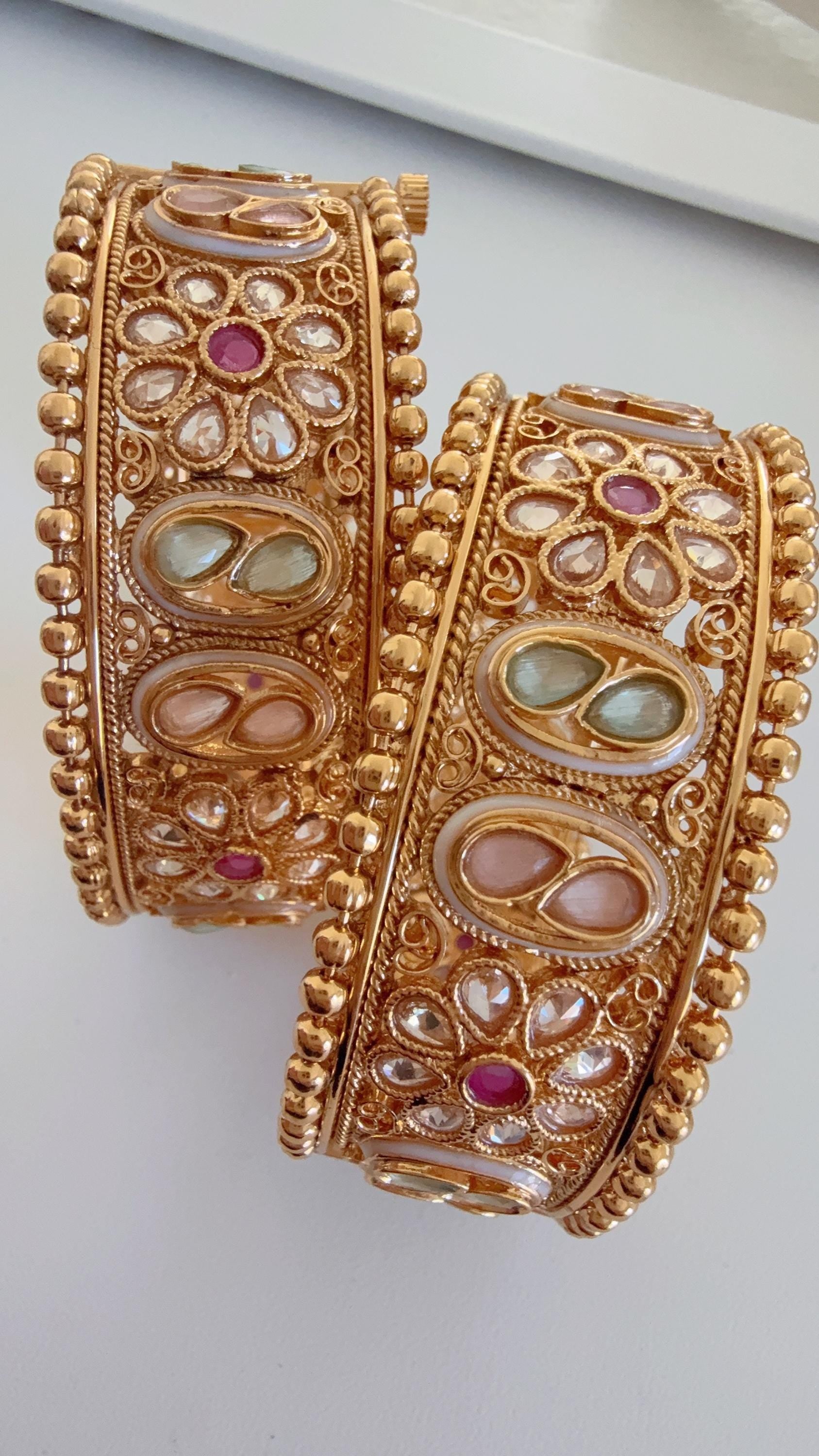 Openable Rajwadi multi color single wide kada /Antique gold Kada/Kundan bridal Kada /Gold Kada/Indian bangles /Indian Wedding jewelry