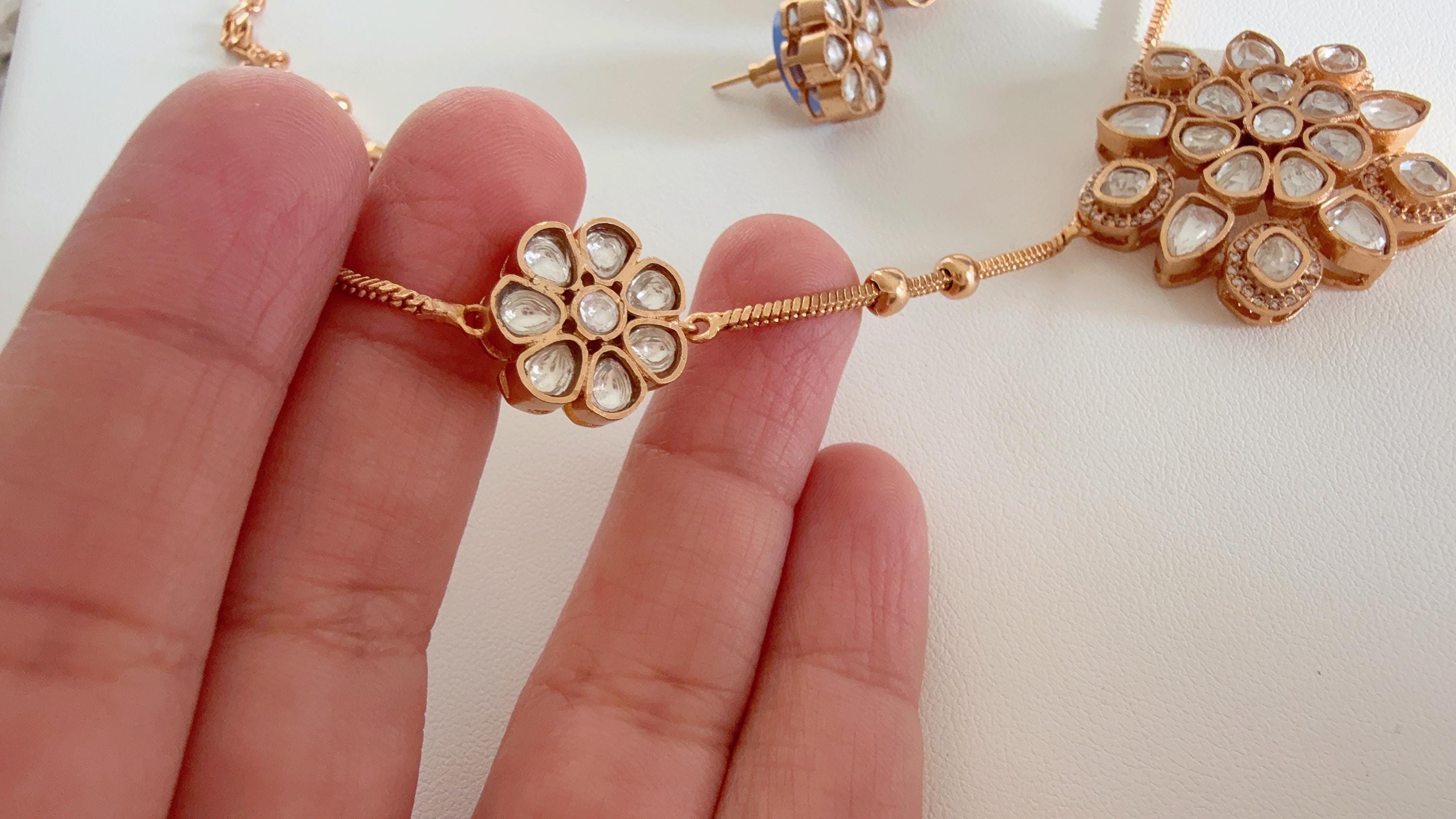 Premium Moissanite Pendant Set/Kundan Stone long chain Necklace/ Indian Bridal Jewelry/Uncut Moissanite Polki Kundan Wedding Jewelry
