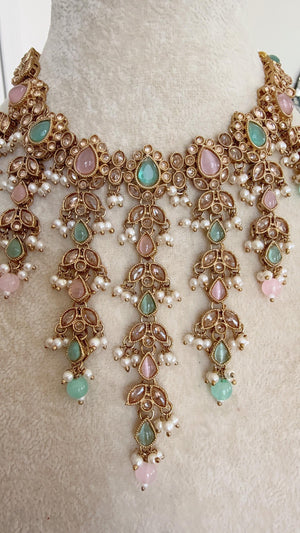 Antique Mint Pink kundan Polki Kundan necklace Set /bridal necklace/Indian wedding jewelry/Bridal necklace set/wedding Necklace