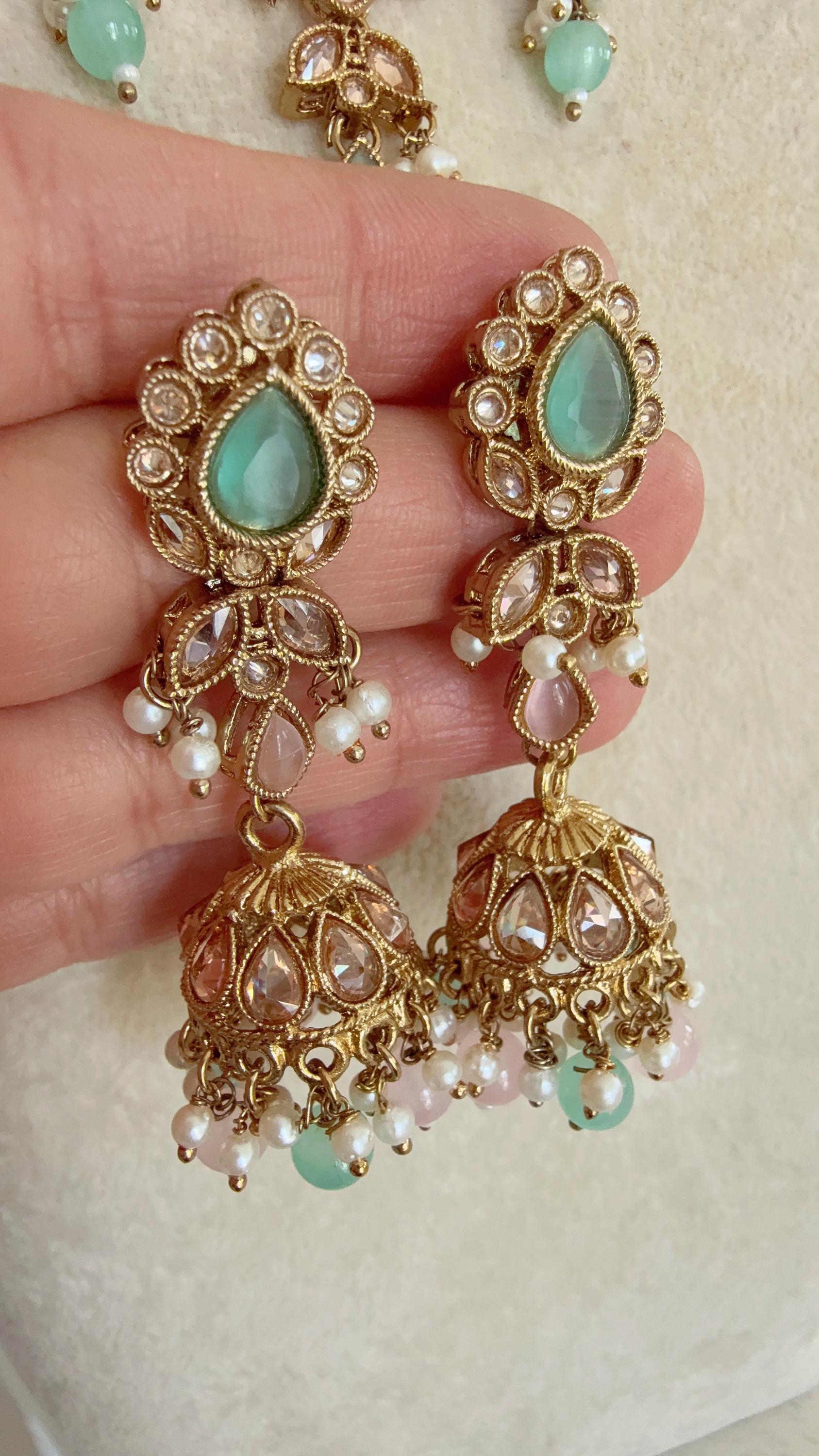 Antique Mint Pink kundan Polki Kundan necklace Set /bridal necklace/Indian wedding jewelry/Bridal necklace set/wedding Necklace