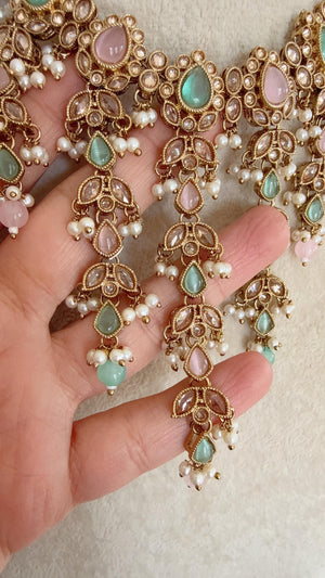 Antique Mint Pink kundan Polki Kundan necklace Set /bridal necklace/Indian wedding jewelry/Bridal necklace set/wedding Necklace