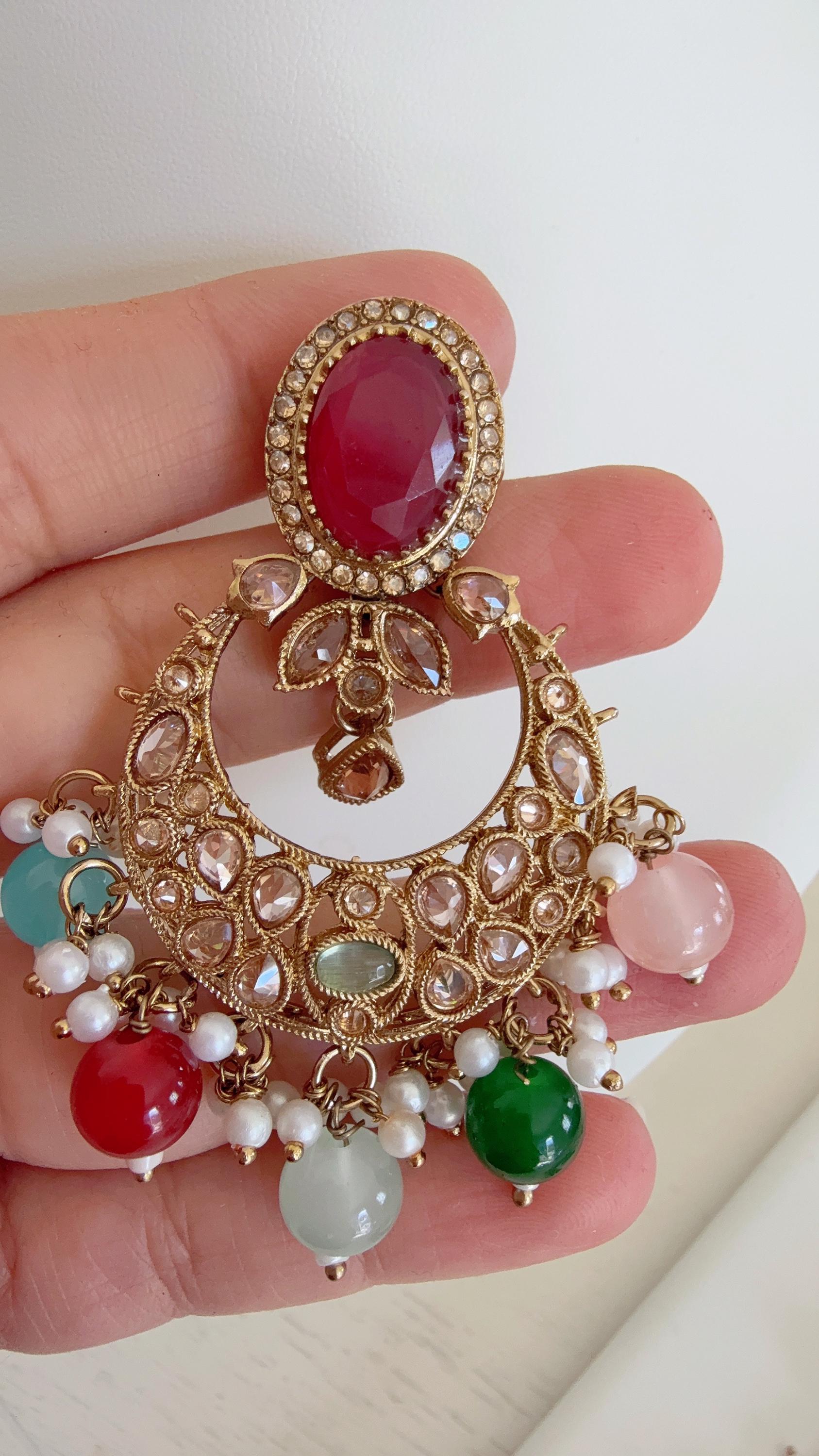 Antique Multi color kundan Polki Kundan necklace Set Chandbali and Tikka /bridal necklace/Indian wedding jewelry/Bridal necklace set/