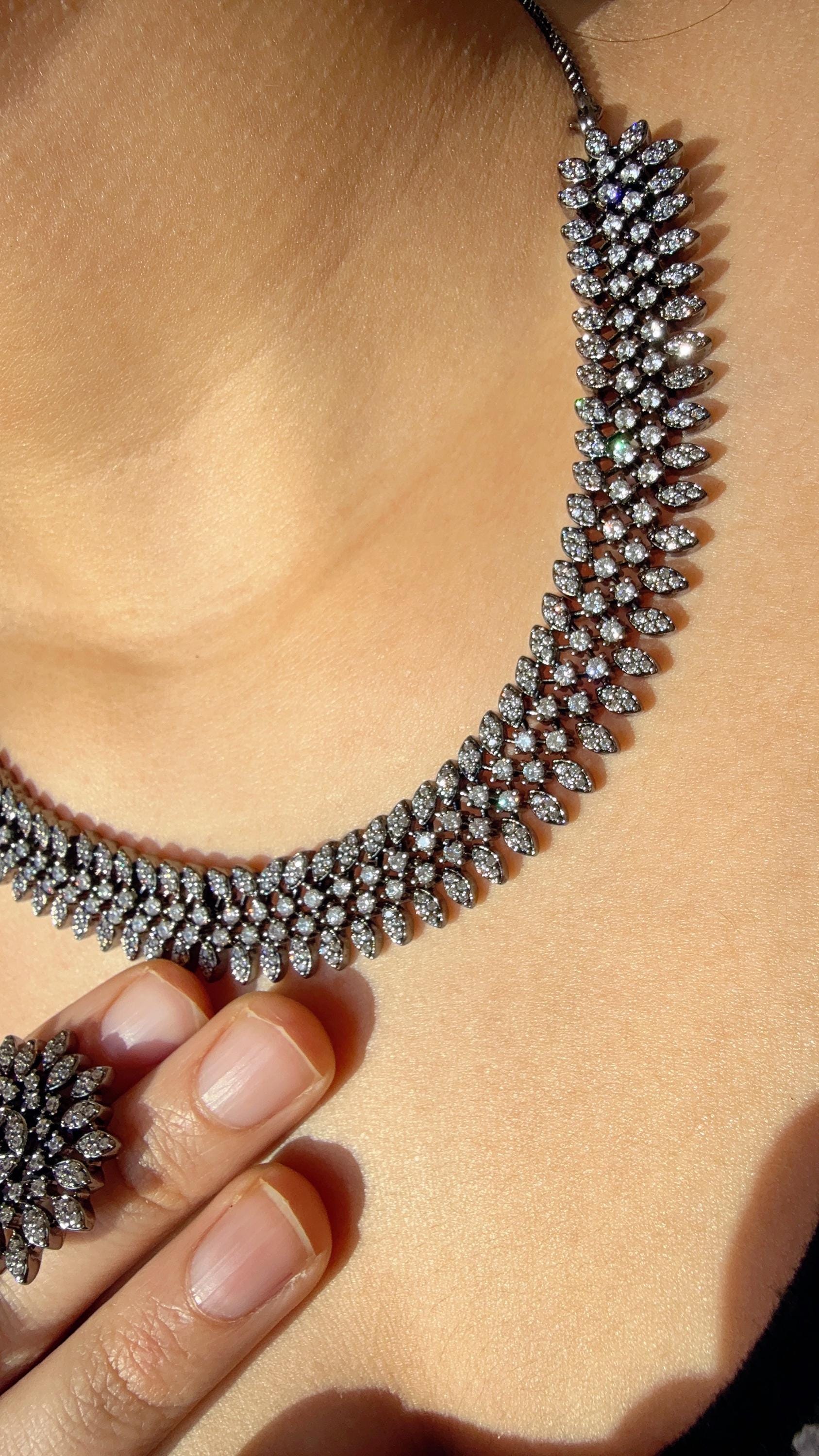 Black Rhodium Finish diamond choker /Indian jewelry/ CZ Choker/Bridal choker/ Indian Necklace/Black Rhodium Finish Choker Necklace