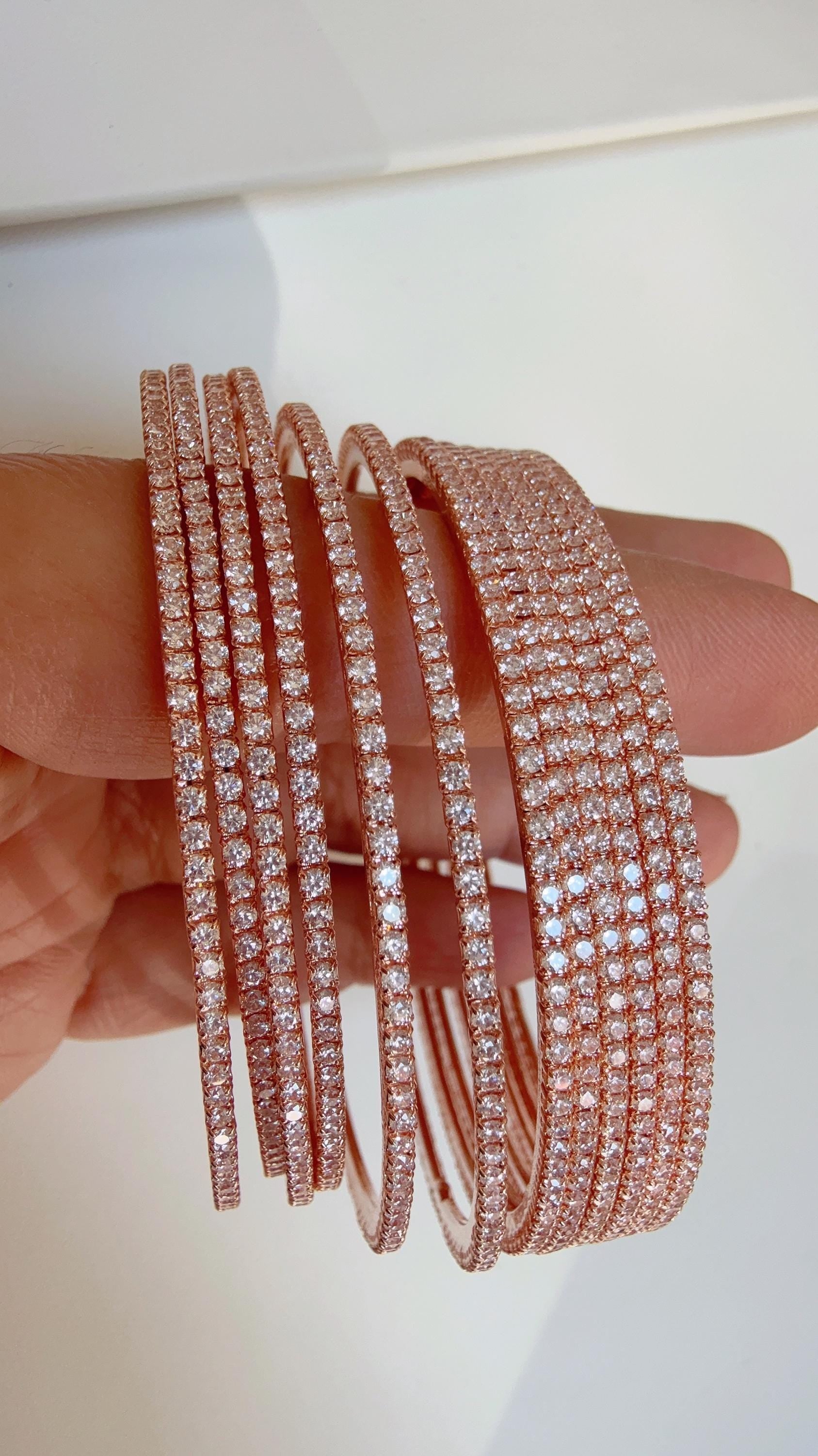 Rose gold cubic zirconia bangles set of 12/ Indian CZ Bangles/ diamond Bangle Set/Set of 12 rose gold American Diamond CZ Bangles