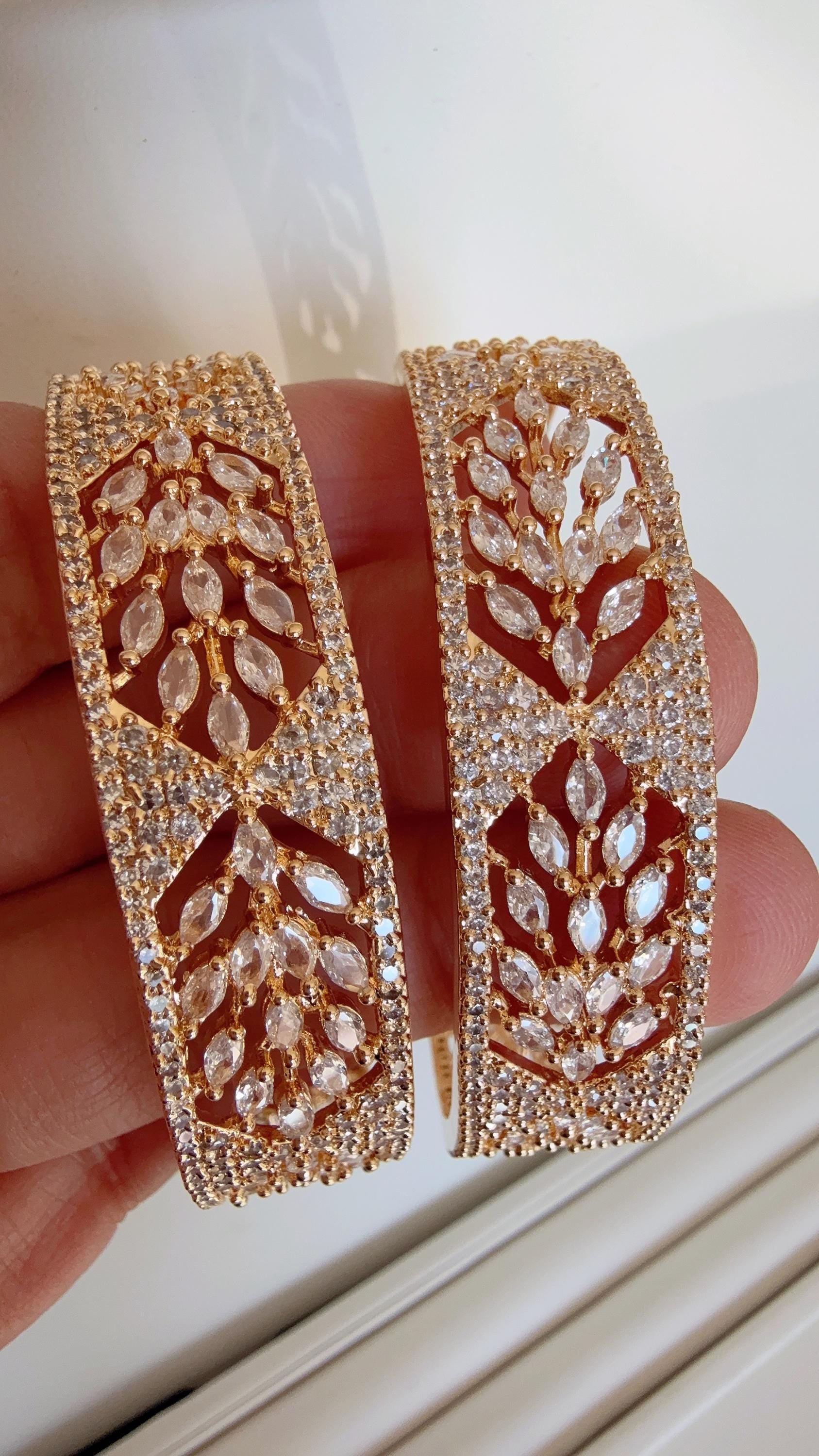 Gold American diamond bangle/diamond kada / Indian bangles/Indian Jewelry /bridal jewelry/Diamond bracelet/Bridal bangles