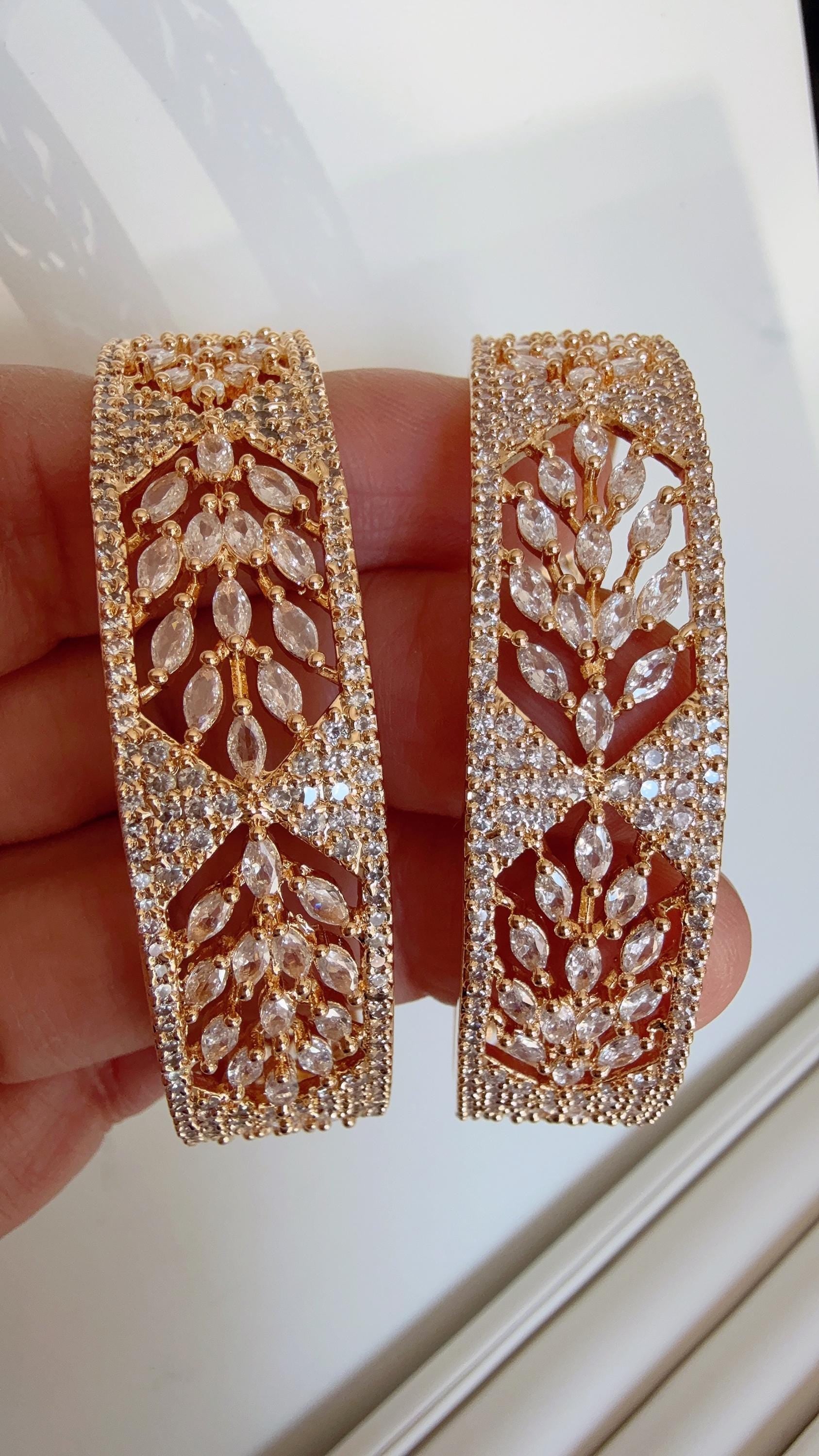 Gold American diamond bangle/diamond kada / Indian bangles/Indian Jewelry /bridal jewelry/Diamond bracelet/Bridal bangles