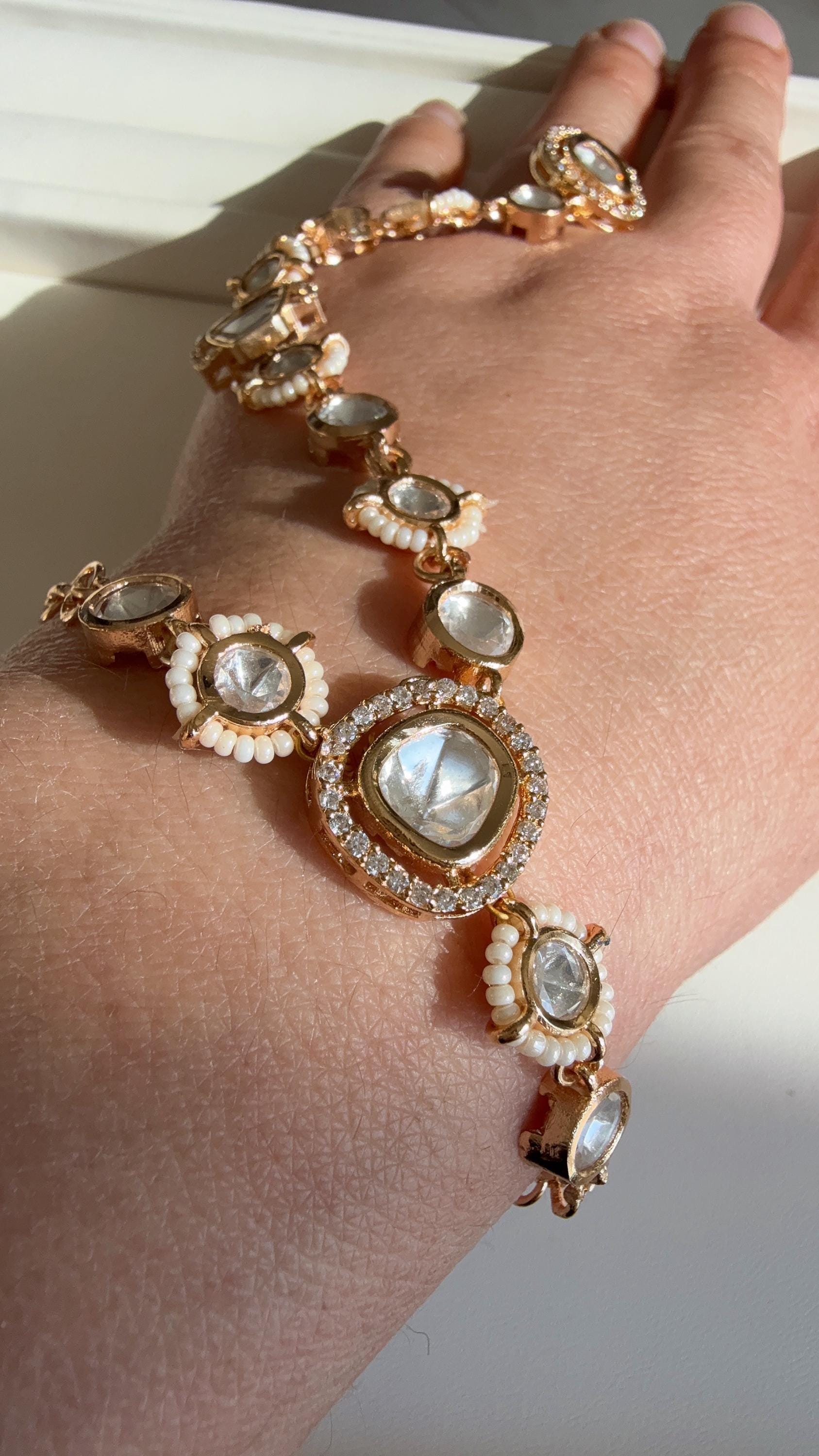 Moissanite diamond Hathphool /Diamond pearl hand harness/Indian Jewelry/Hand Jewelry/single Haath phool/Hathh Panja