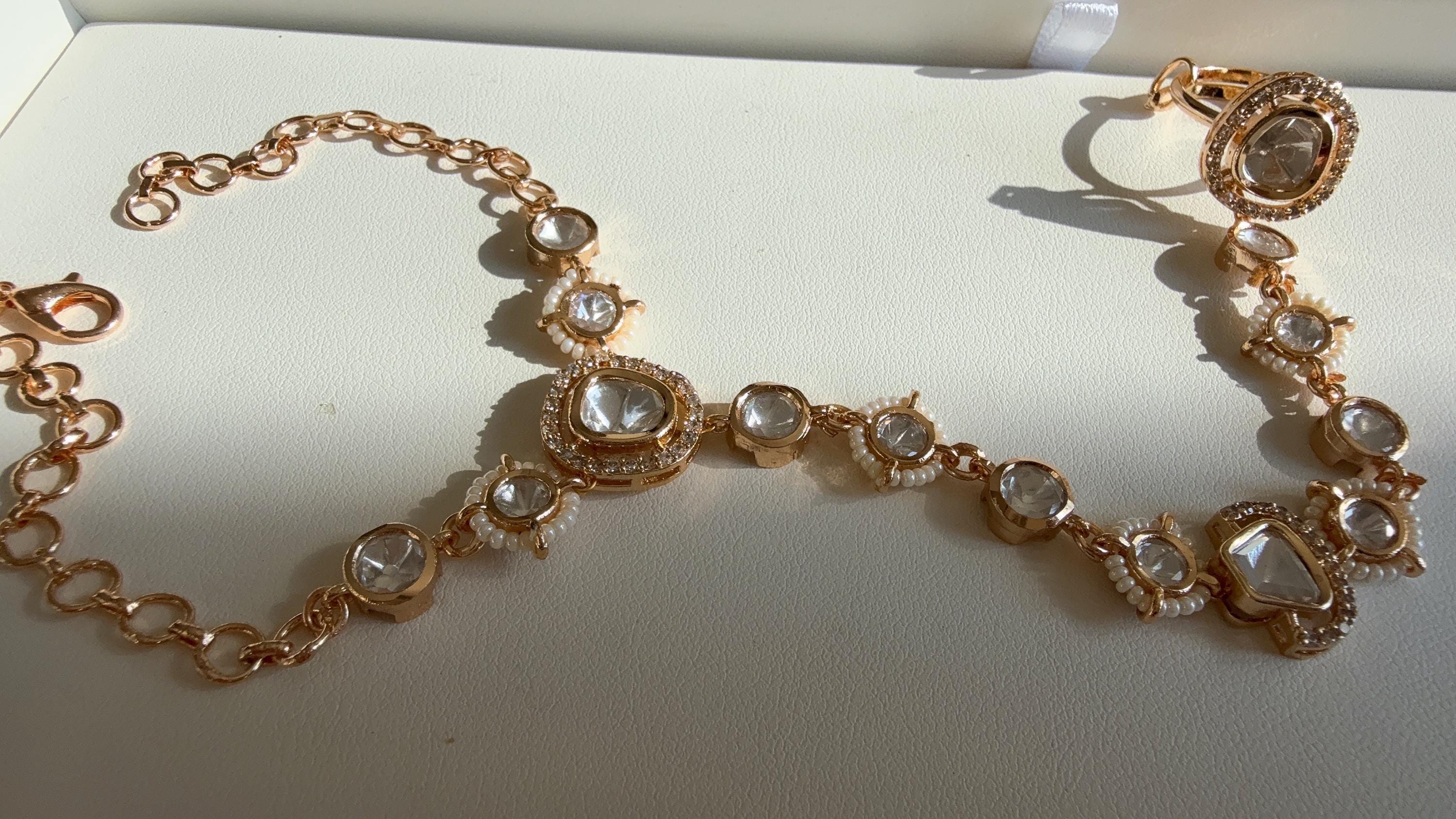 Moissanite diamond Hathphool /Diamond pearl hand harness/Indian Jewelry/Hand Jewelry/single Haath phool/Hathh Panja
