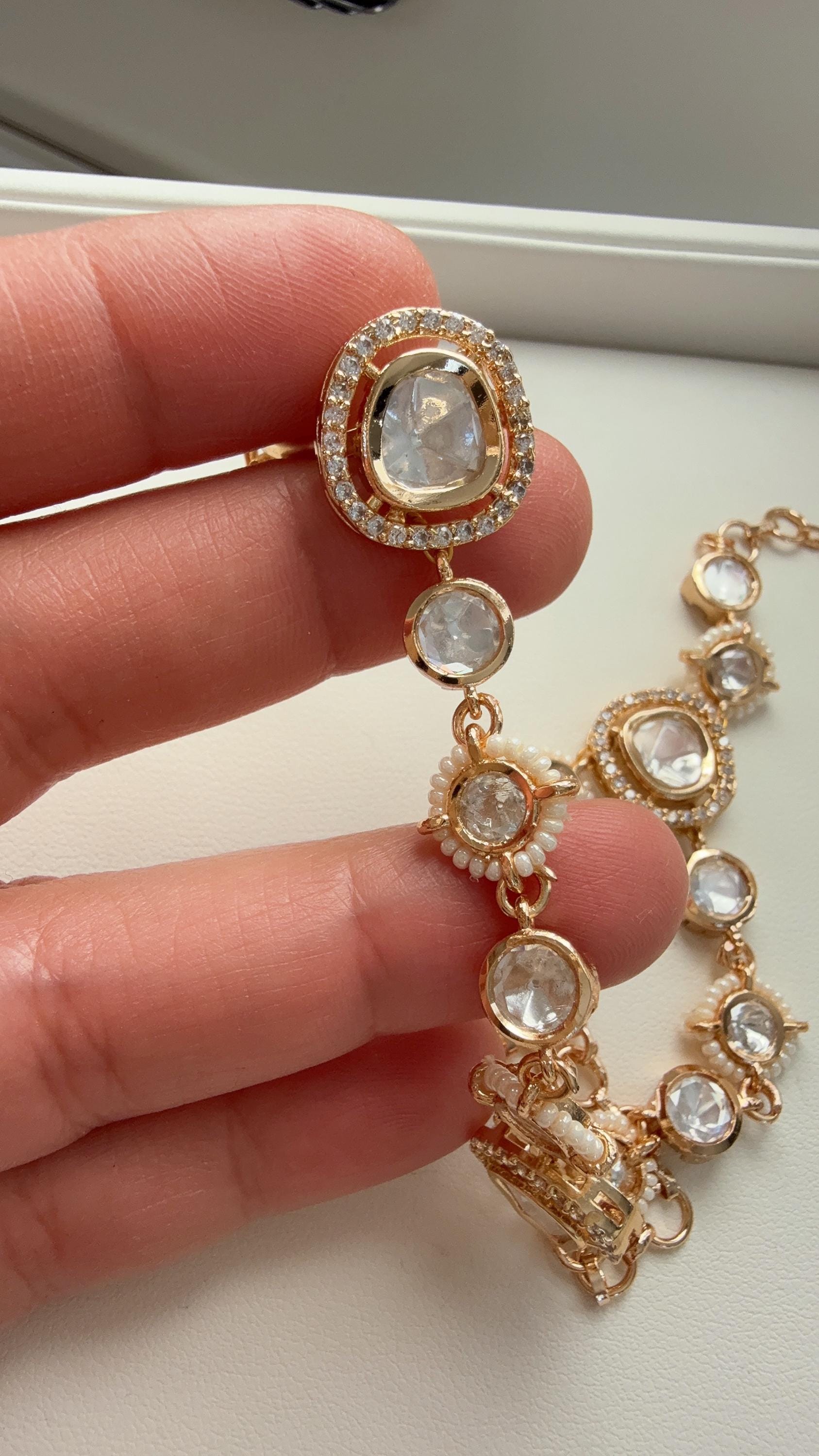 Moissanite diamond Hathphool /Diamond pearl hand harness/Indian Jewelry/Hand Jewelry/single Haath phool/Hathh Panja