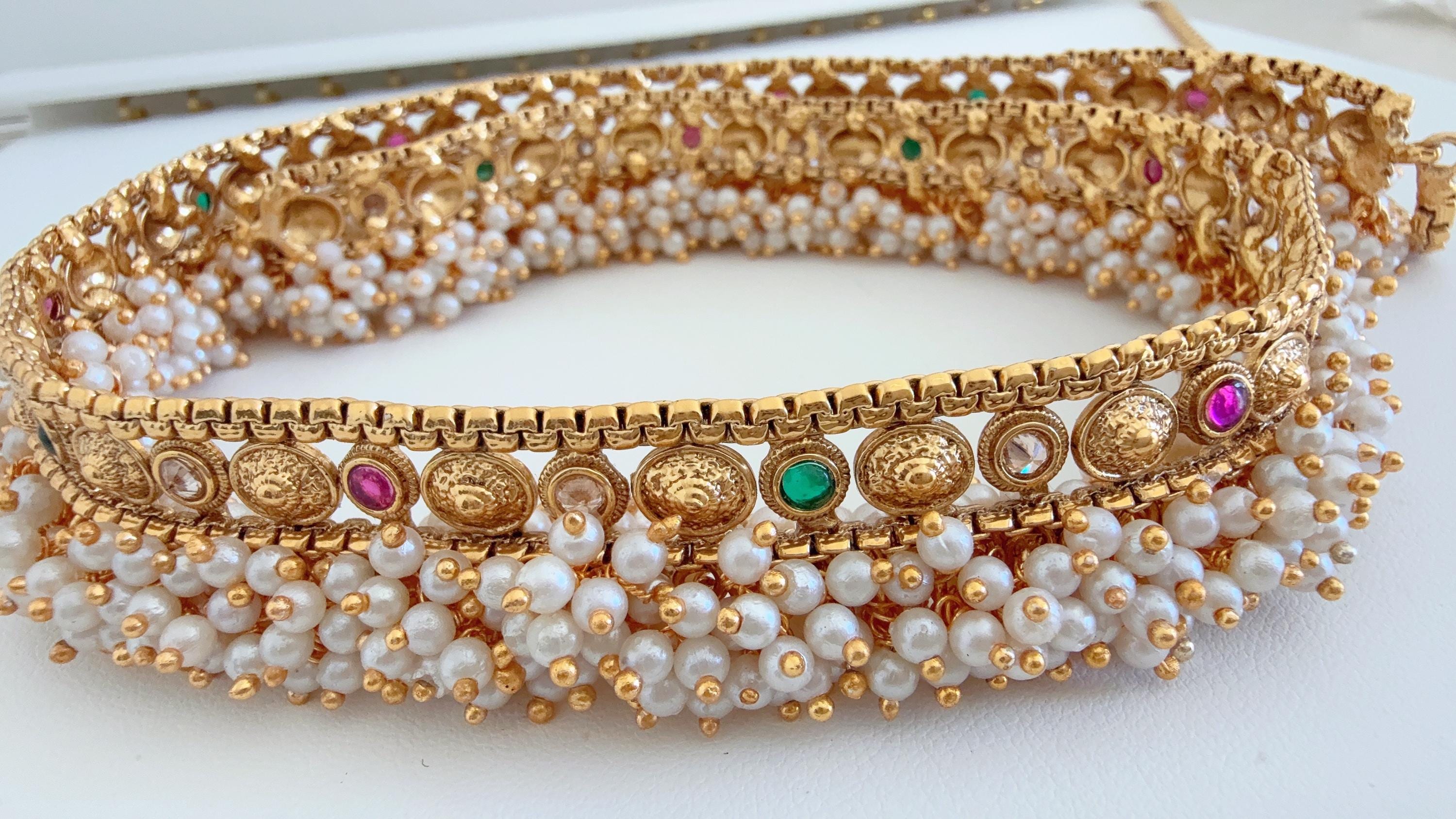 1 Gram gold Bridal Ruby green Belly chain /Waist belt/Indian Belly Chain/ Adjustable Gold Belly chain/ Gold Plated belly chain kamarband