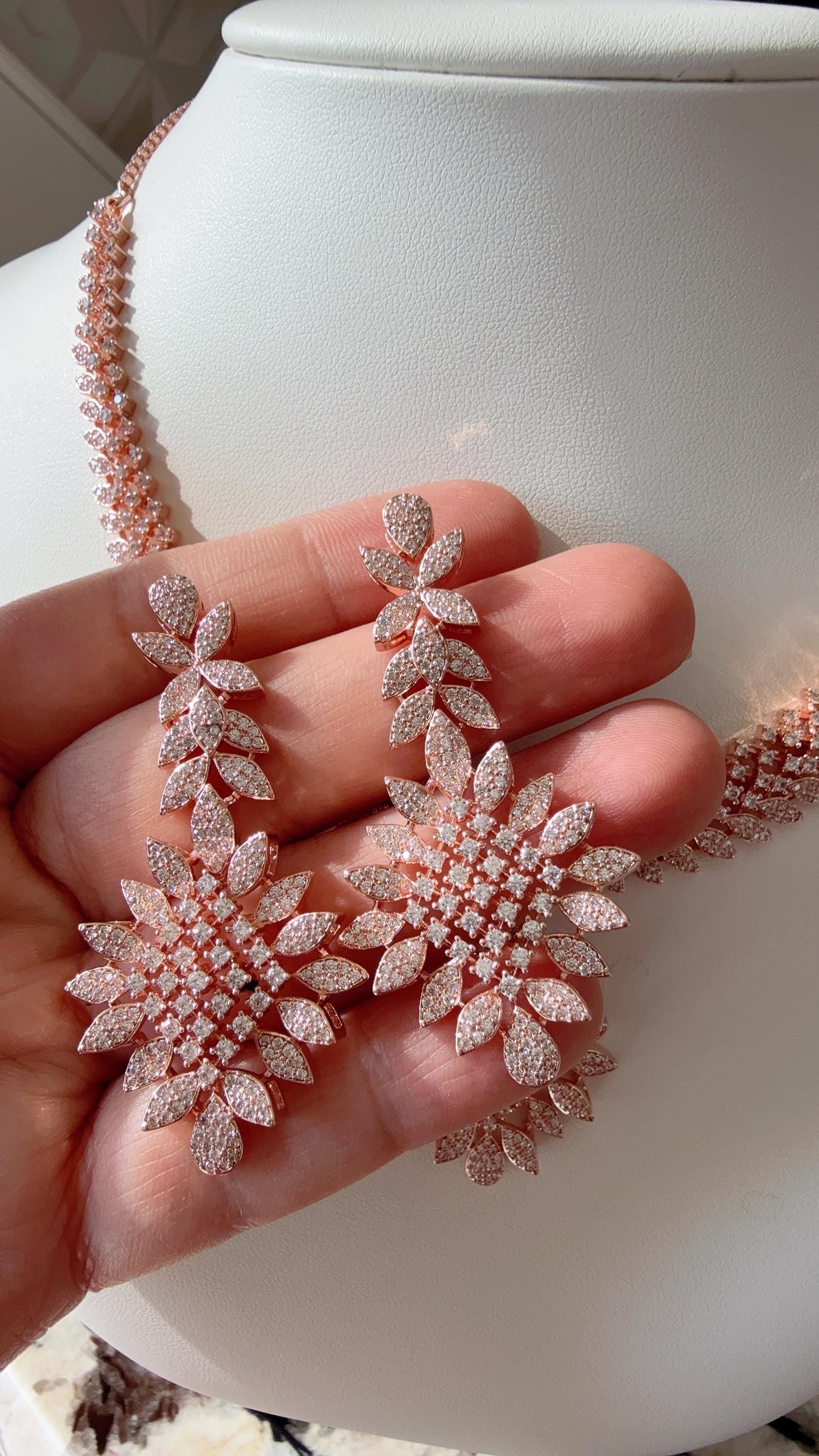 Rose gold Necklace diamond choker /Indian jewelry/ CZ Choker/Bridal choker/Bridesmaid Jewelry Sets/ Indian Necklace/Rose gold diamond choker