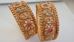 Openable Rajwadi multi color single wide kada /Antique gold Kada/Kundan bridal Kada /Gold Kada/Indian bangles /Indian Wedding jewelry