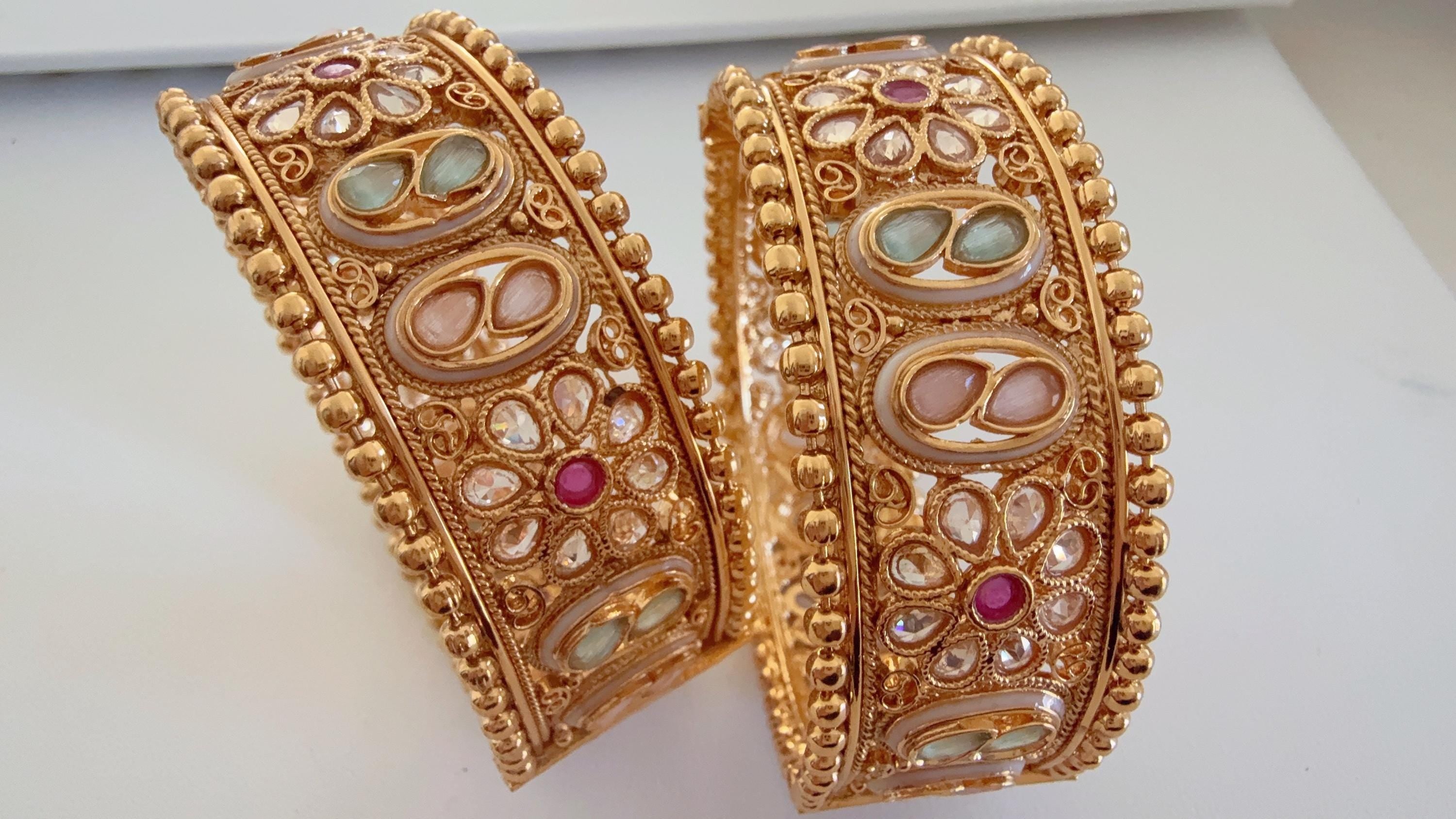 Openable Rajwadi multi color single wide kada /Antique gold Kada/Kundan bridal Kada /Gold Kada/Indian bangles /Indian Wedding jewelry