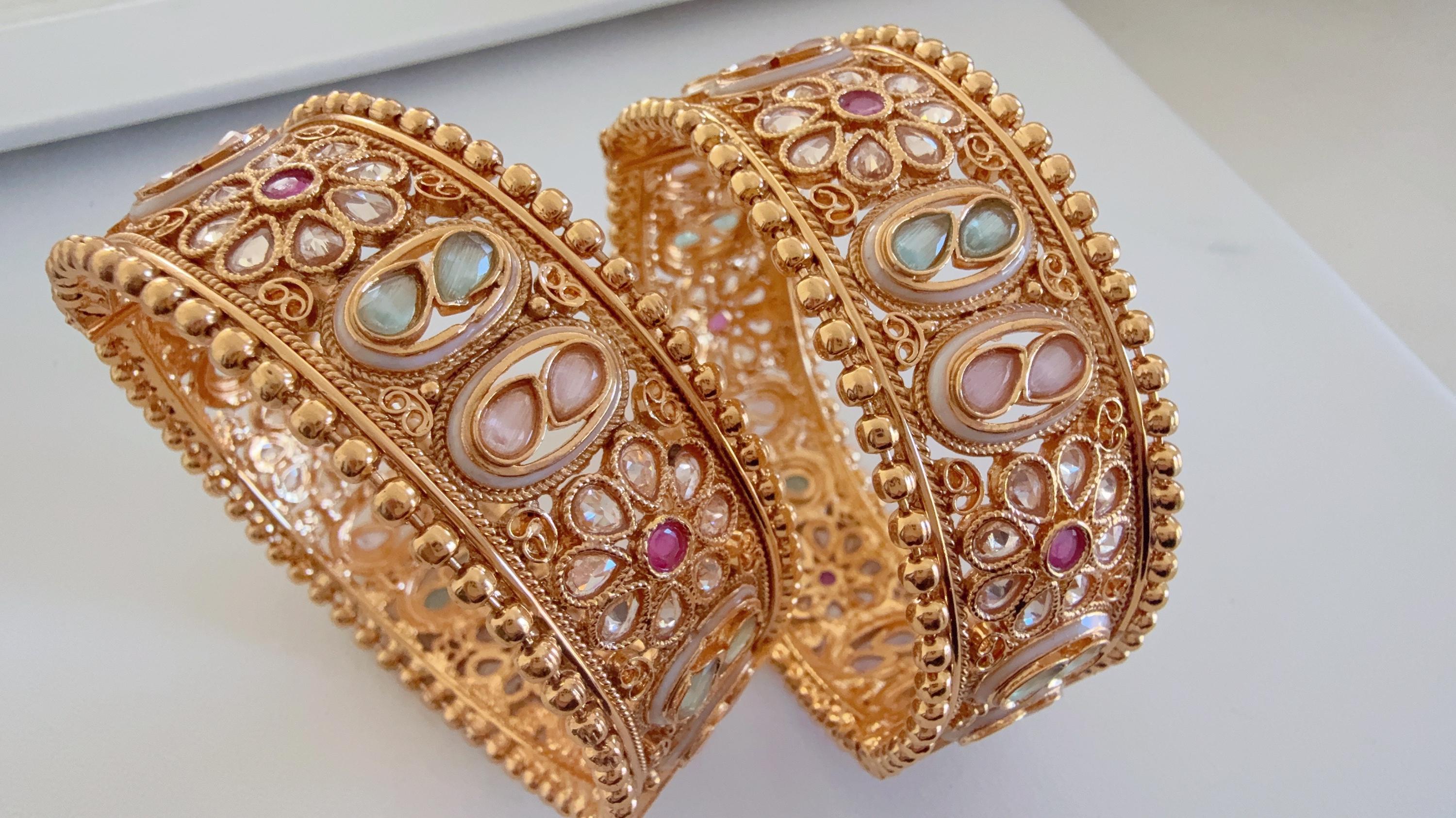 Openable Rajwadi multi color single wide kada /Antique gold Kada/Kundan bridal Kada /Gold Kada/Indian bangles /Indian Wedding jewelry