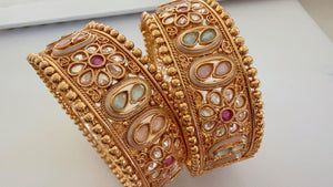 Openable Rajwadi multi color single wide kada /Antique gold Kada/Kundan bridal Kada /Gold Kada/Indian bangles /Indian Wedding jewelry