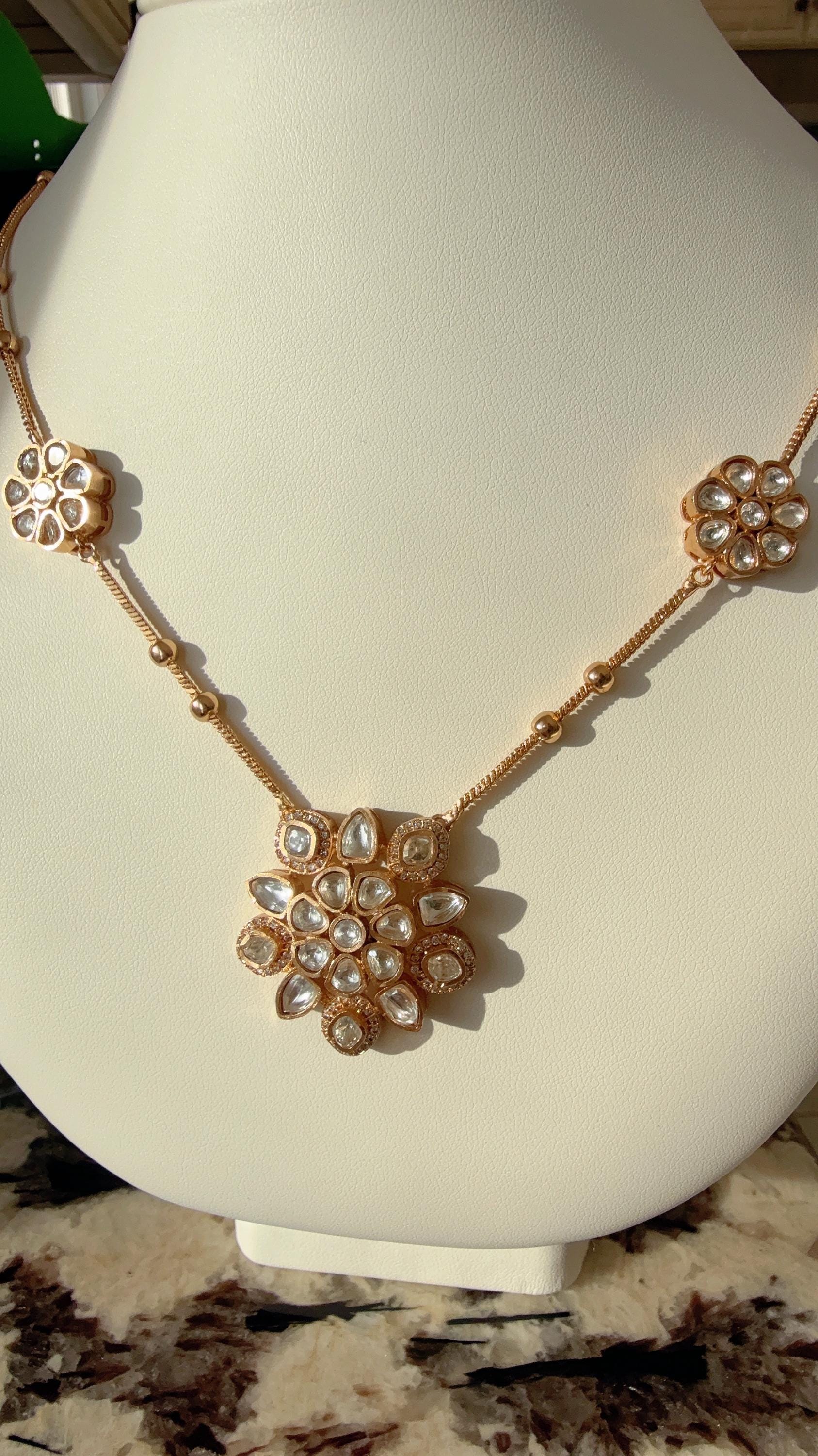 Premium Moissanite Pendant Set/Kundan Stone long chain Necklace/ Indian Bridal Jewelry/Uncut Moissanite Polki Kundan Wedding Jewelry