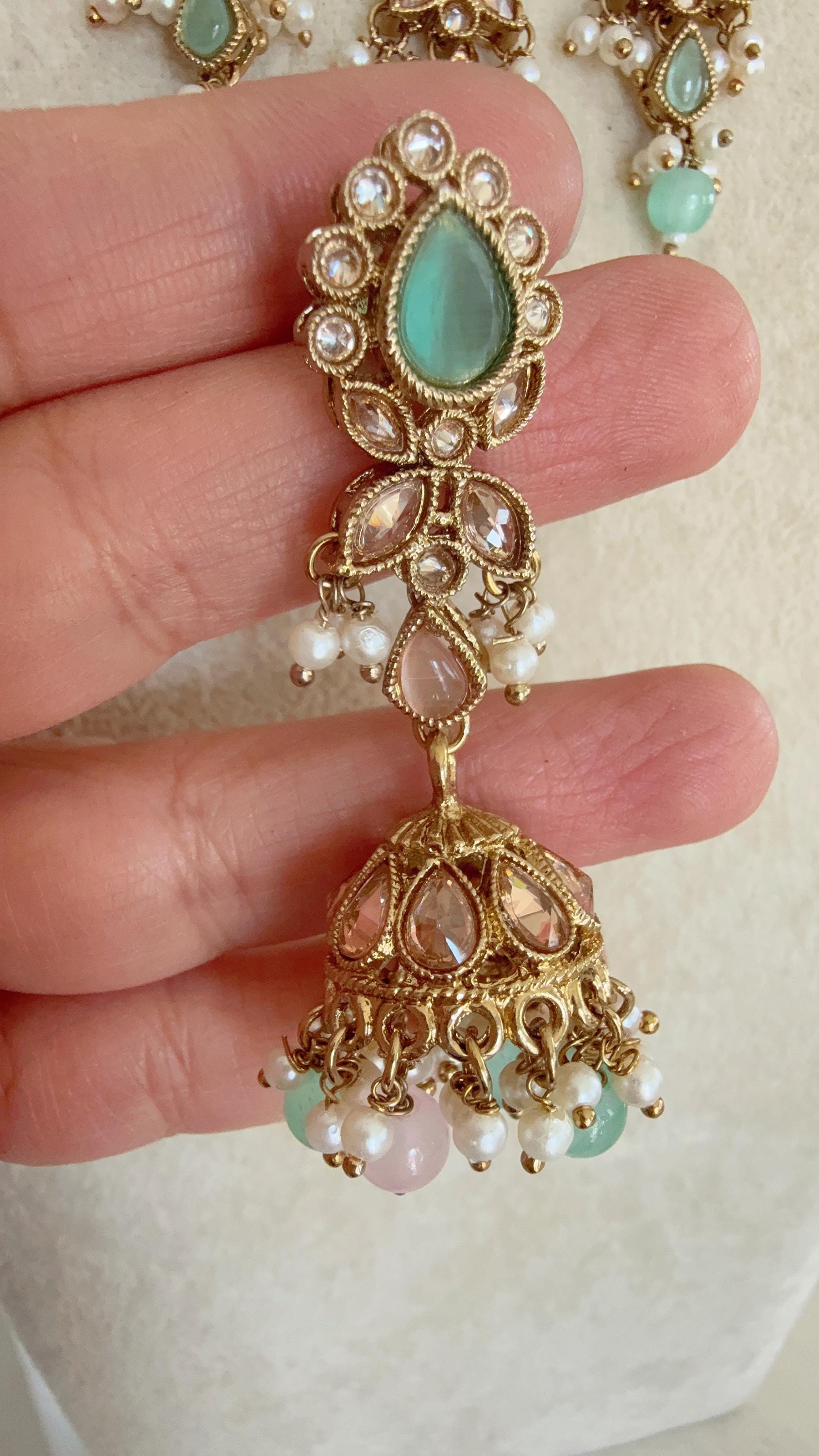 Antique Mint Pink kundan Polki Kundan necklace Set /bridal necklace/Indian wedding jewelry/Bridal necklace set/wedding Necklace