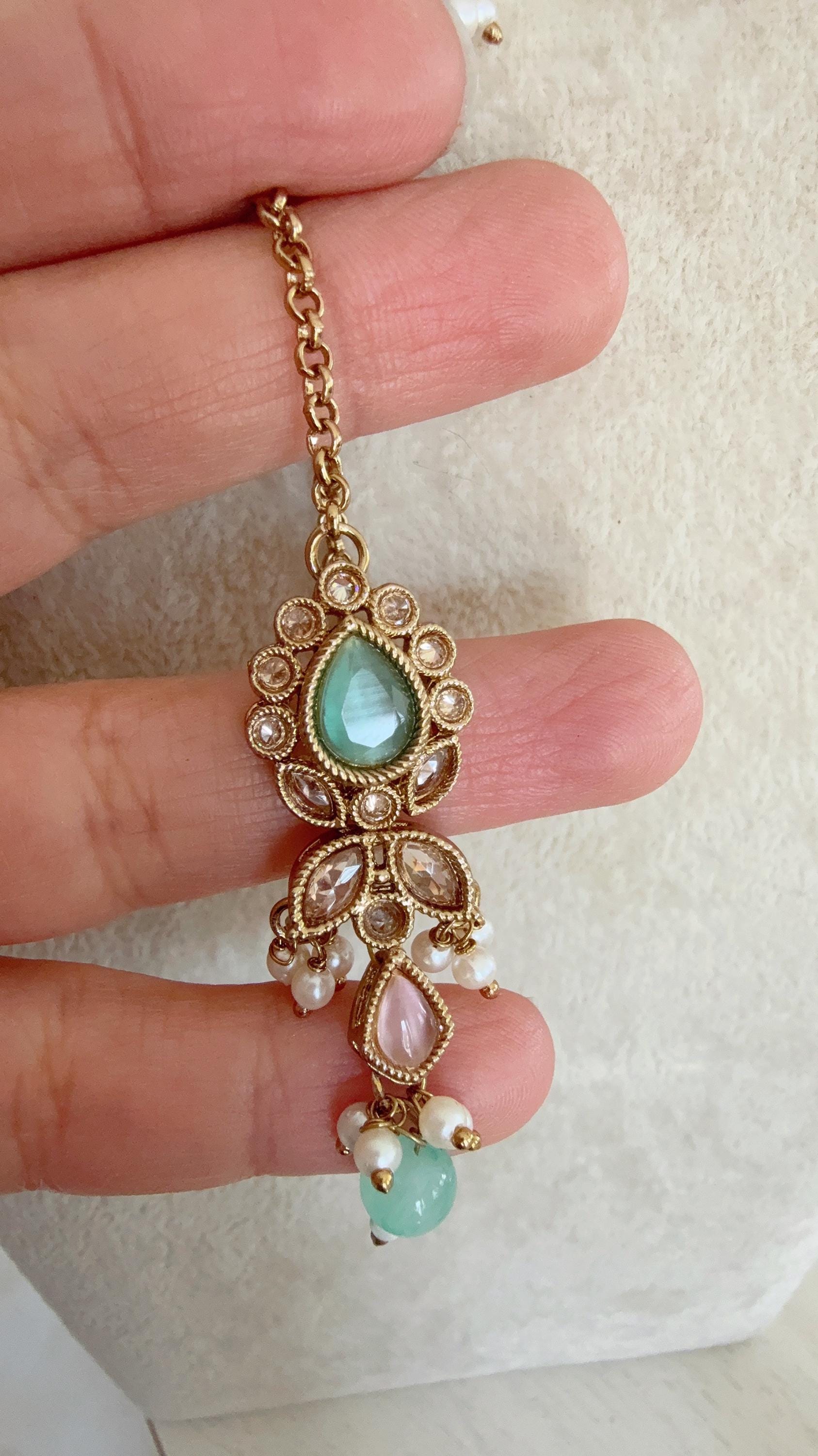 Antique Mint Pink kundan Polki Kundan necklace Set /bridal necklace/Indian wedding jewelry/Bridal necklace set/wedding Necklace