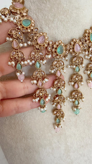 Antique Mint Pink kundan Polki Kundan necklace Set /bridal necklace/Indian wedding jewelry/Bridal necklace set/wedding Necklace