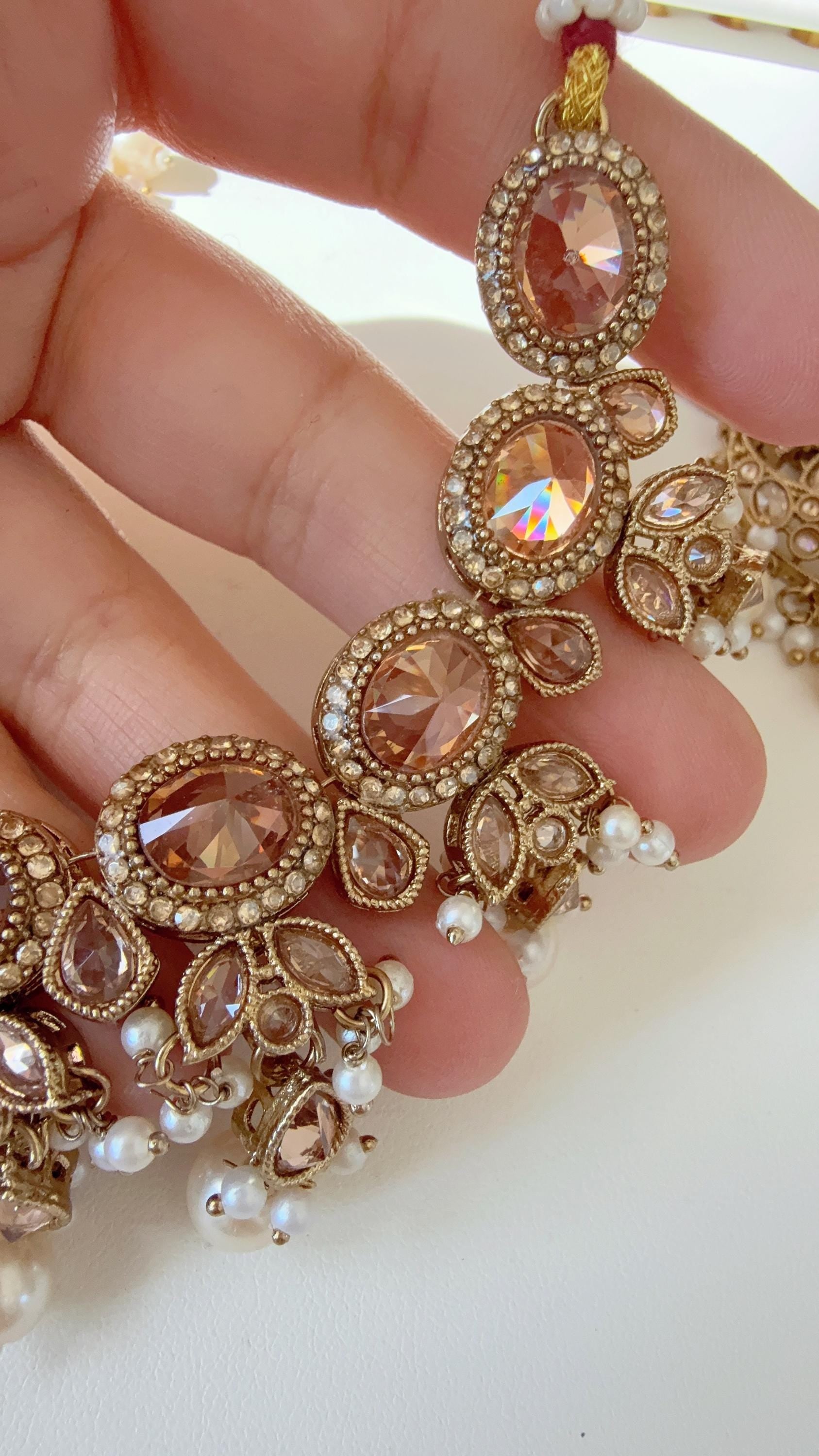 Antique gold kundan Polki Kundan necklace Set Chandbali and Tikka /bridal necklace/Indian wedding jewelry/Bridal necklace set/