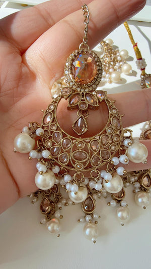 Antique gold kundan Polki Kundan necklace Set Chandbali and Tikka /bridal necklace/Indian wedding jewelry/Bridal necklace set/