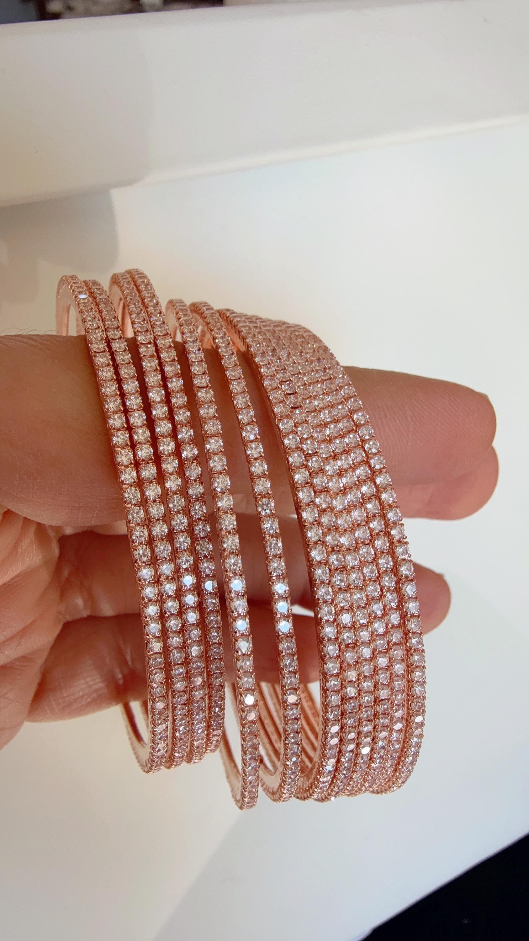 Rose gold cubic zirconia bangles set of 12/ Indian CZ Bangles/ diamond Bangle Set/Set of 12 rose gold American Diamond CZ Bangles