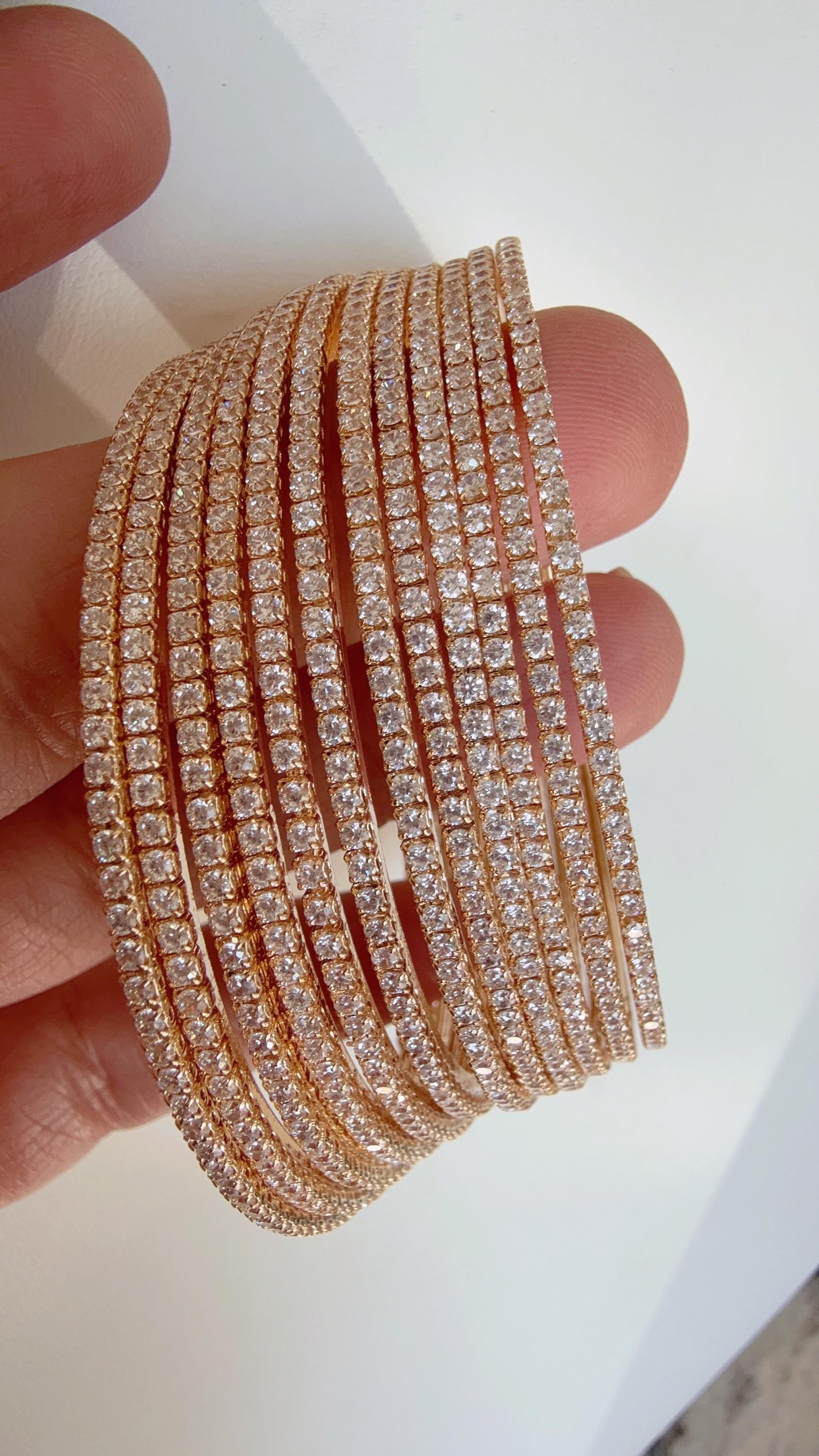 cubic zirconia Gold bangles set of 12/ Indian CZ Bangles/ diamond Bangle Set/Set of 12 gold American Diamond CZ Bangles