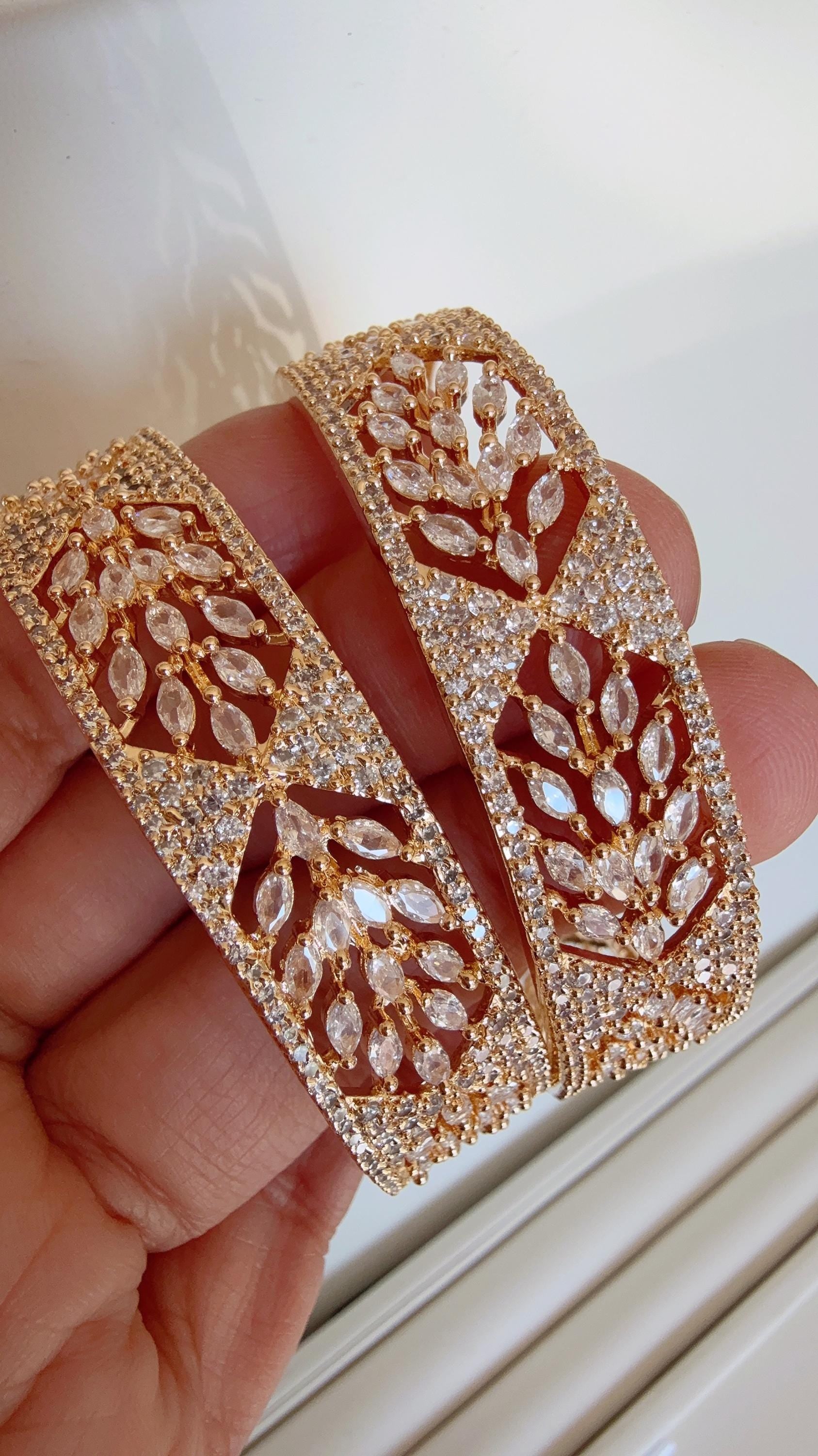 Gold American diamond bangle/diamond kada / Indian bangles/Indian Jewelry /bridal jewelry/Diamond bracelet/Bridal bangles