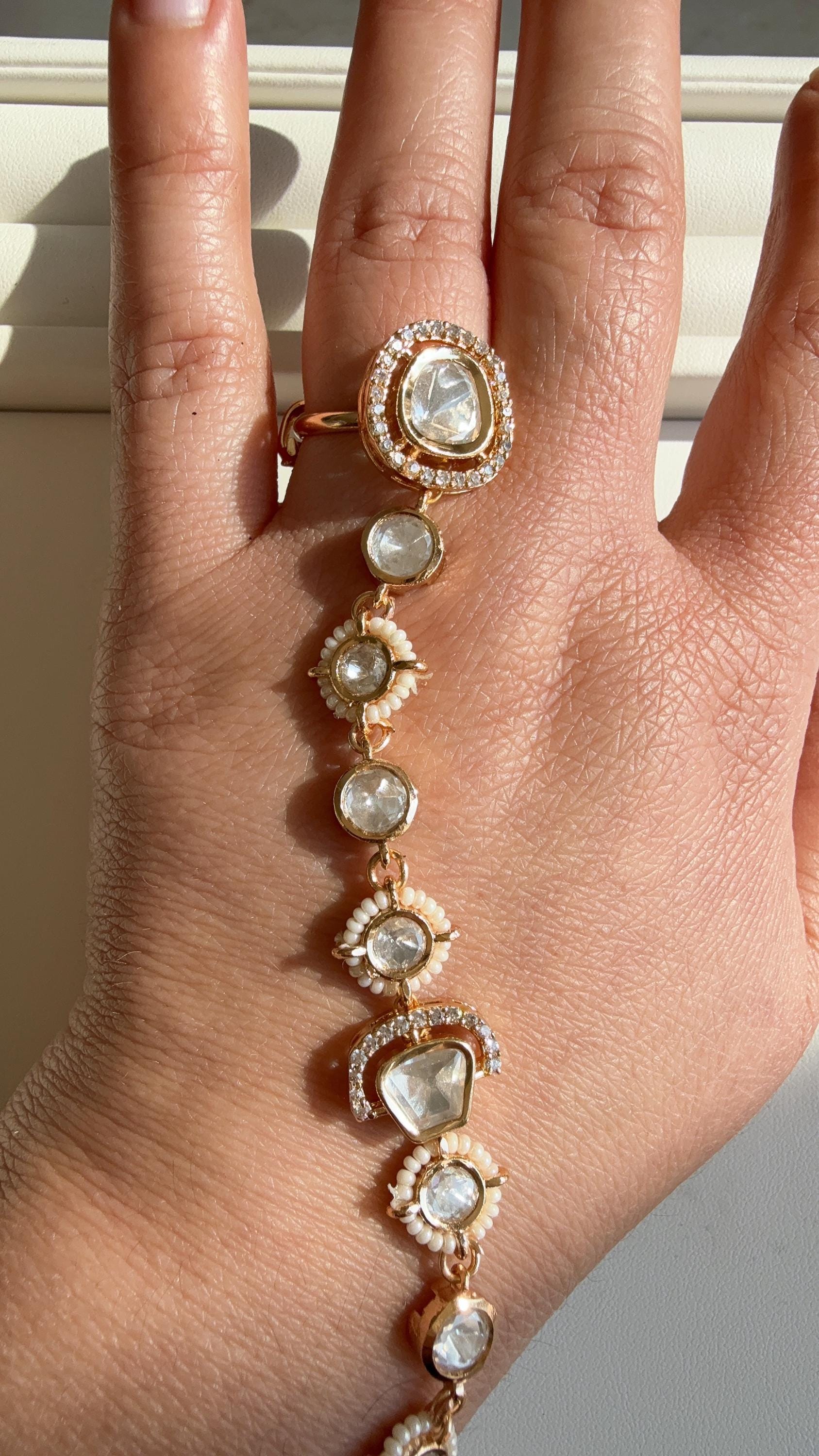 Moissanite diamond Hathphool /Diamond pearl hand harness/Indian Jewelry/Hand Jewelry/single Haath phool/Hathh Panja